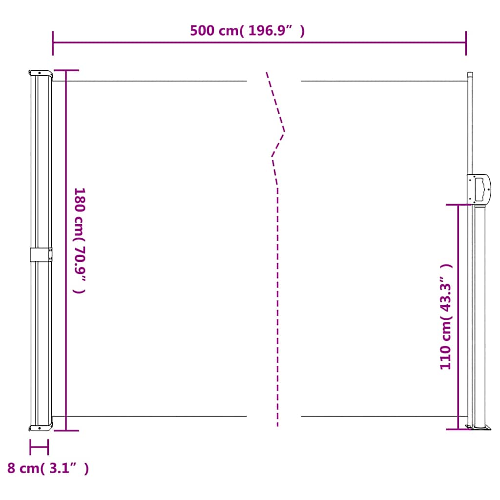 Uttrekkbar sidemarkise svart 180x500 cm