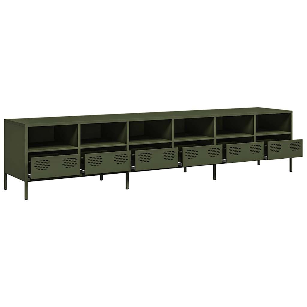 TV-benk olivengrønn 202x39x43,5 cm kaldvalset stål
