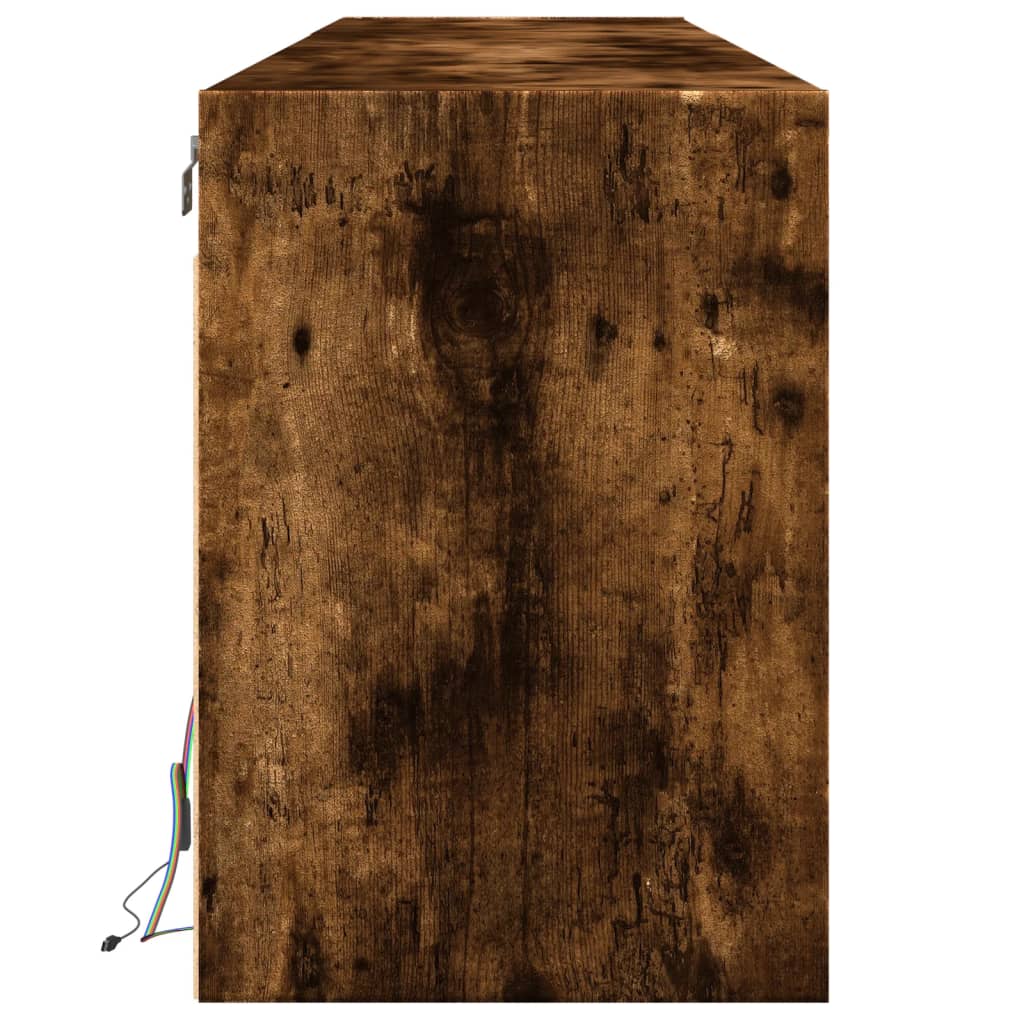 Vegghengt TV-benk med LED røkt eik 180x31x45 cm
