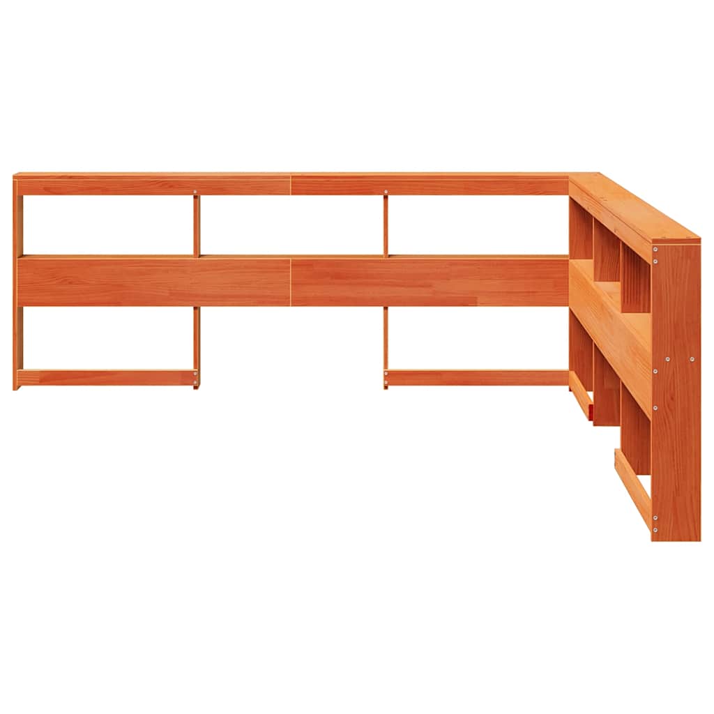 Bokhylle Sengegavl L-Formet Voksbrun 200 Cm Heltre Furu