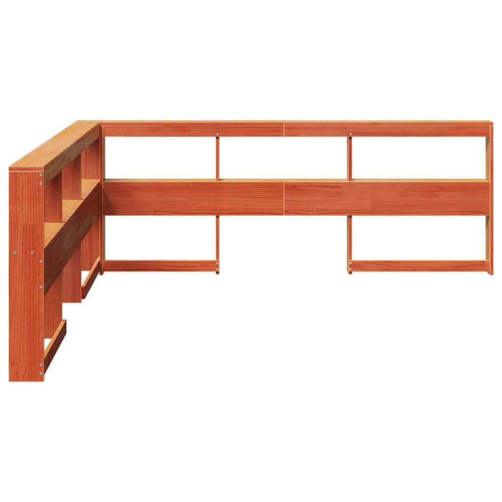 Bokhylle Sengegavl L-Formet Voksbrun 200 Cm Heltre Furu