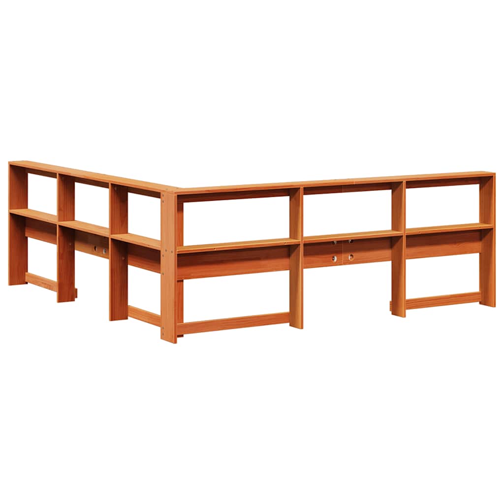 Bokhylle Sengegavl L-Formet Voksbrun 200 Cm Heltre Furu