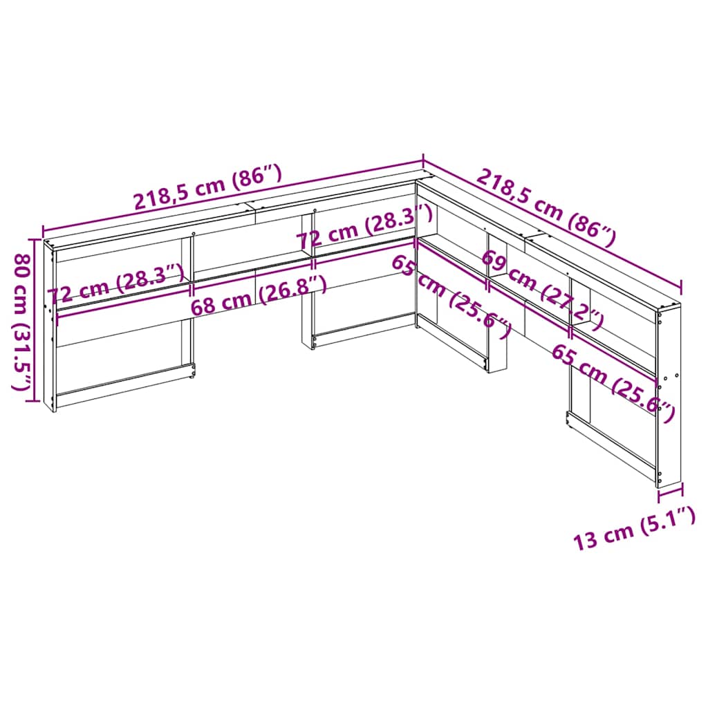 Bokhylle Sengegavl L-Formet Voksbrun 200 Cm Heltre Furu