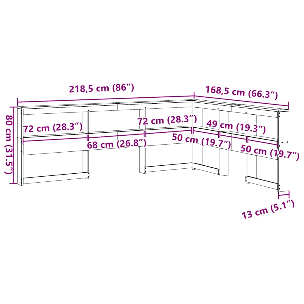 Bokhylle Sengegavl L-Formet Voksbrun 150 Cm Heltre Furu