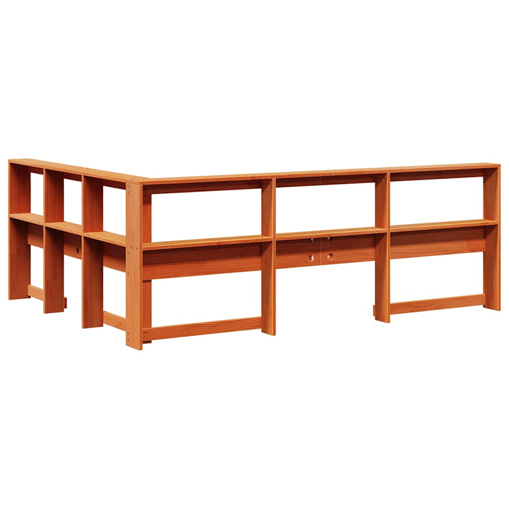 Bokhylle Sengegavl L-Formet Voksbrun 140 Cm Heltre Furu