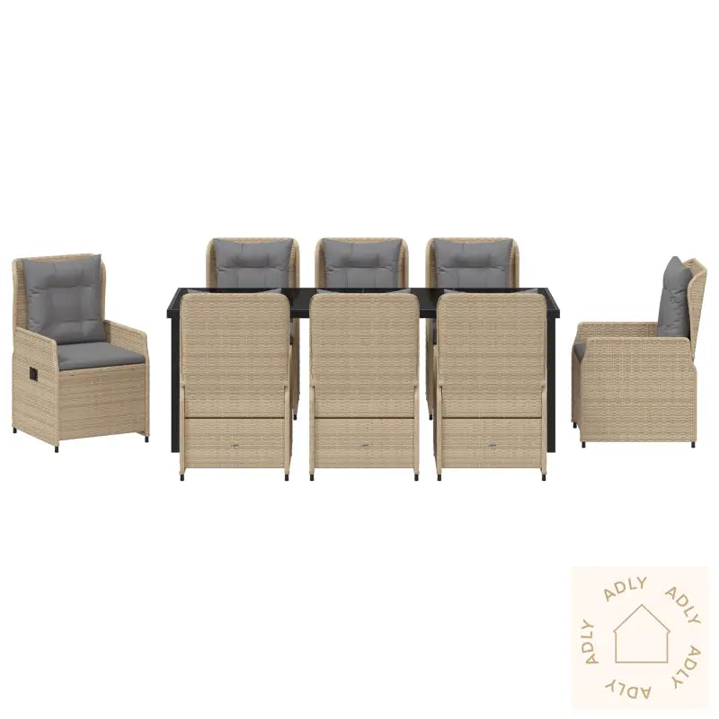 9 Delers Hage Spisegruppe Beige Poly Rattan
