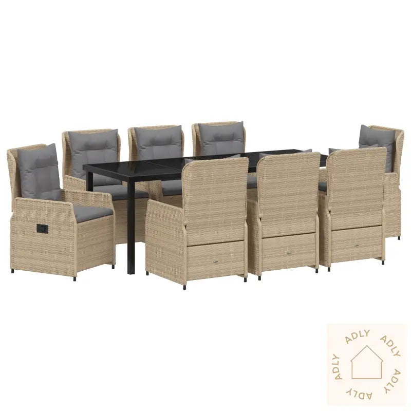 9 Delers Hage Spisegruppe Beige Poly Rattan