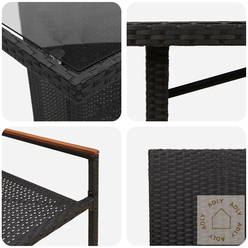 9 Delt Hage Spisebord Svart Poly Rott