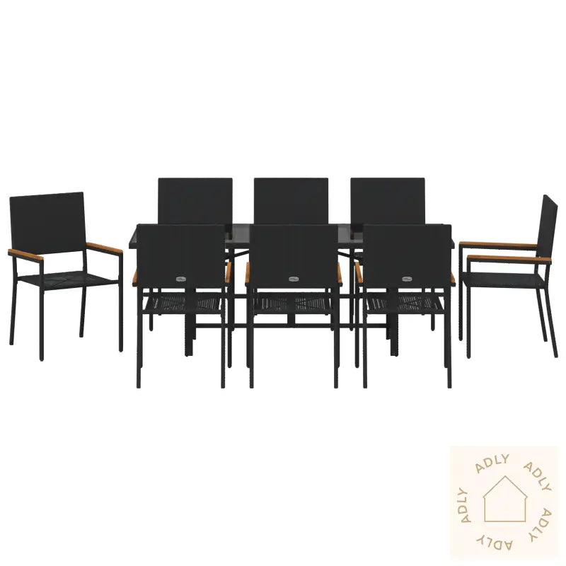 9 Delt Hage Spisebord Svart Poly Rott