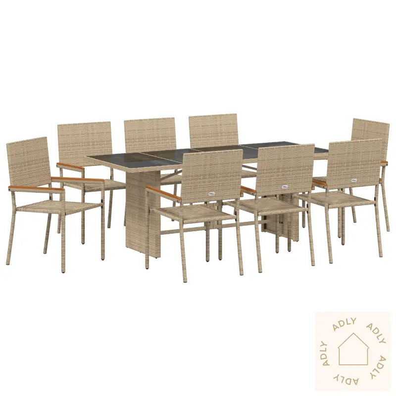 9-Delers Hage Spise Gruppe Beige Poly Rottning