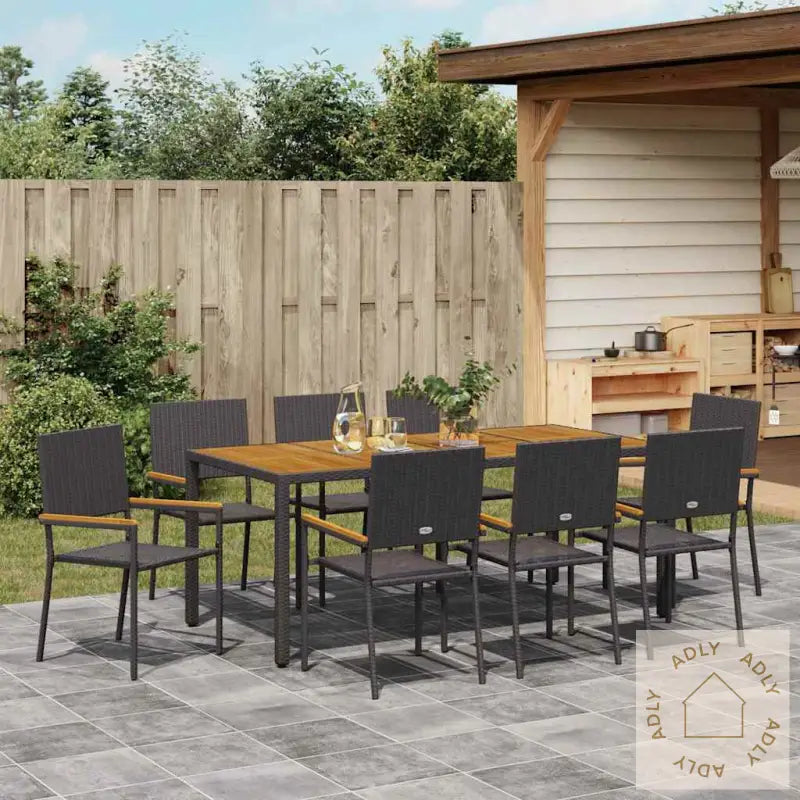 9-Delt Hage Spisestue Svart Poly Rattan
