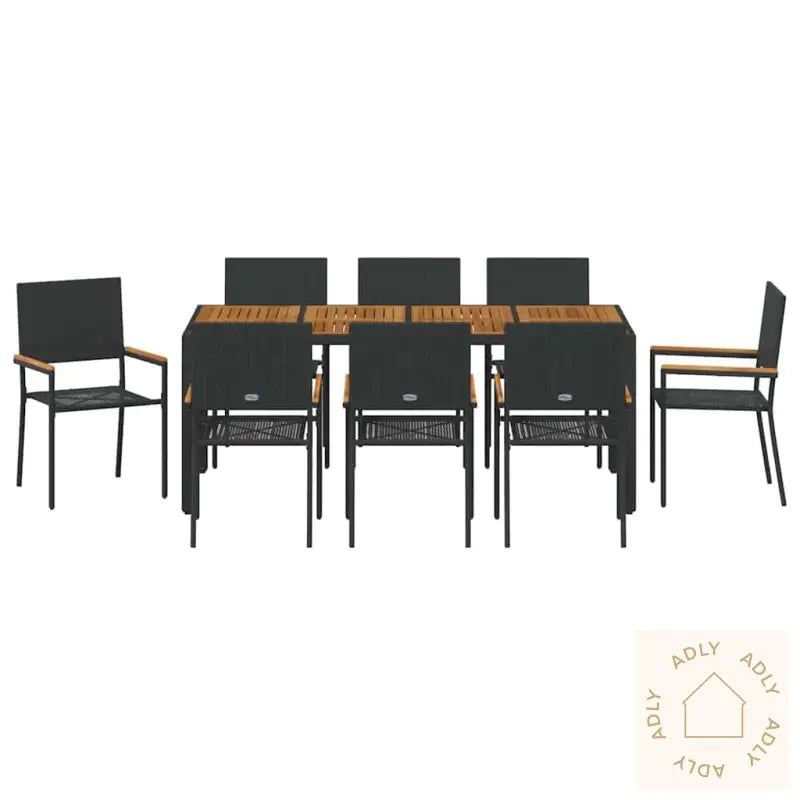 9-Delt Hage Spisestue Svart Poly Rattan