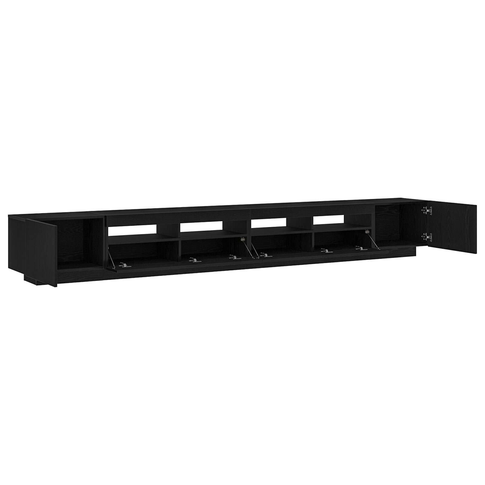 TV-benk med LED-lamper i svart eik 300x35x40 cm laget av konstruert tre