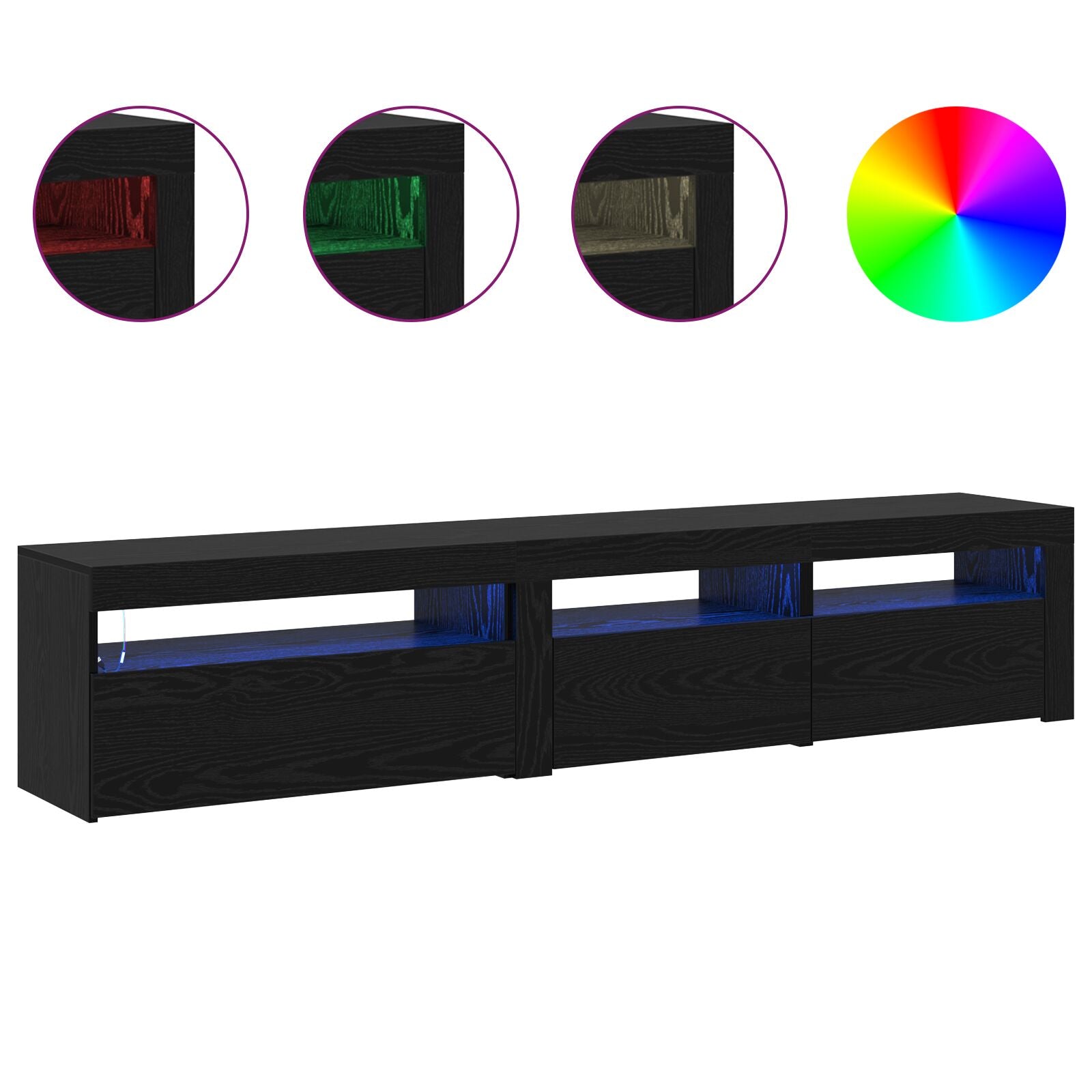 TV-stativer 2 stk med LED-lamper i svart eik og konstruert tre, vidaXL TV-stativ med LED-lamper - Svart eik - 195x35x40 cm - Laget av konstruert tre