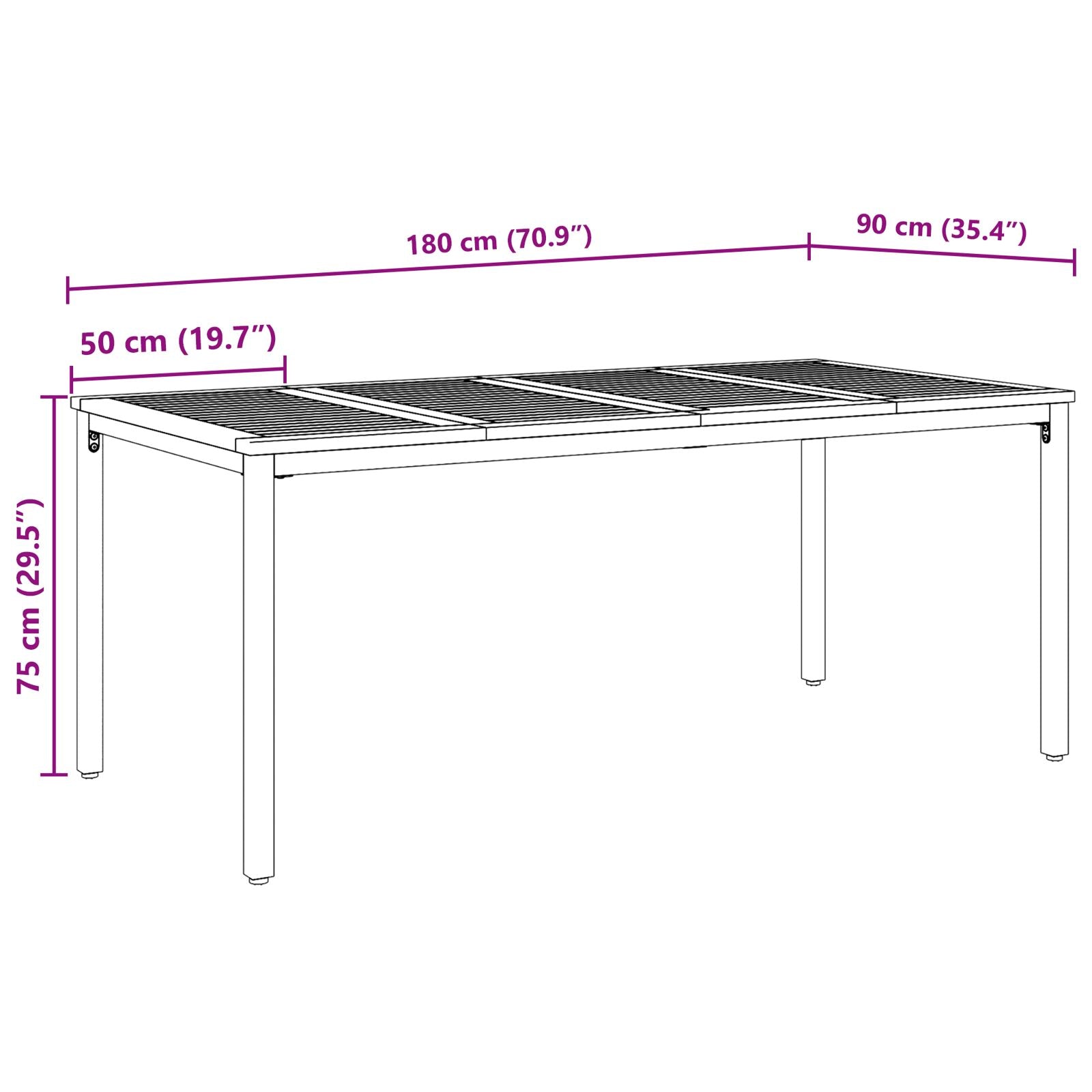 Hagebord 180x90x75 cm Solid Akasietre og Metall