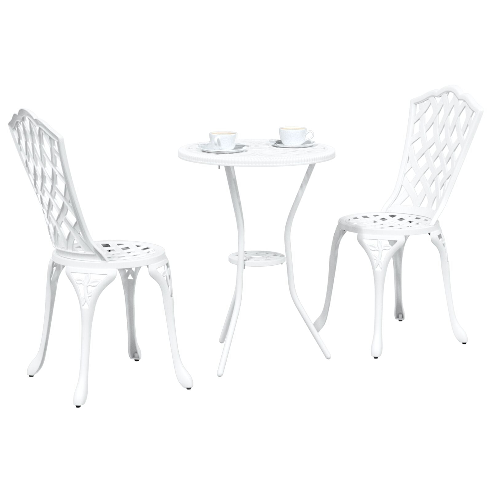 3-delt hagebistrosett i hvit støpt aluminium