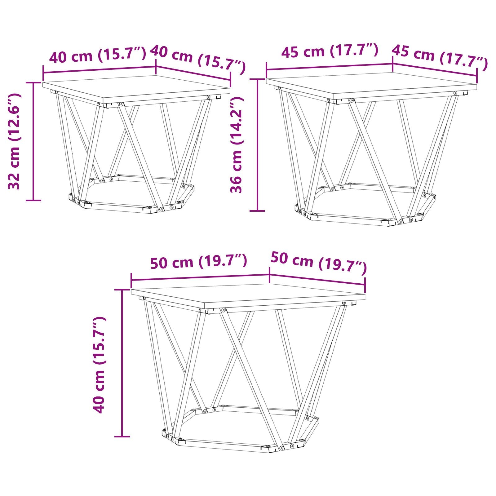Sidebord 3 stk Artisan Eik Konstruert Tre