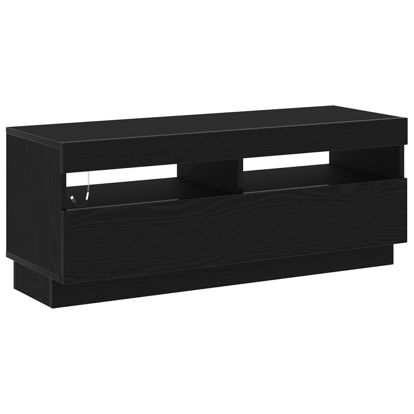 TV-benk med LED-lamper i svart eik 300x35x40 cm laget av konstruert tre