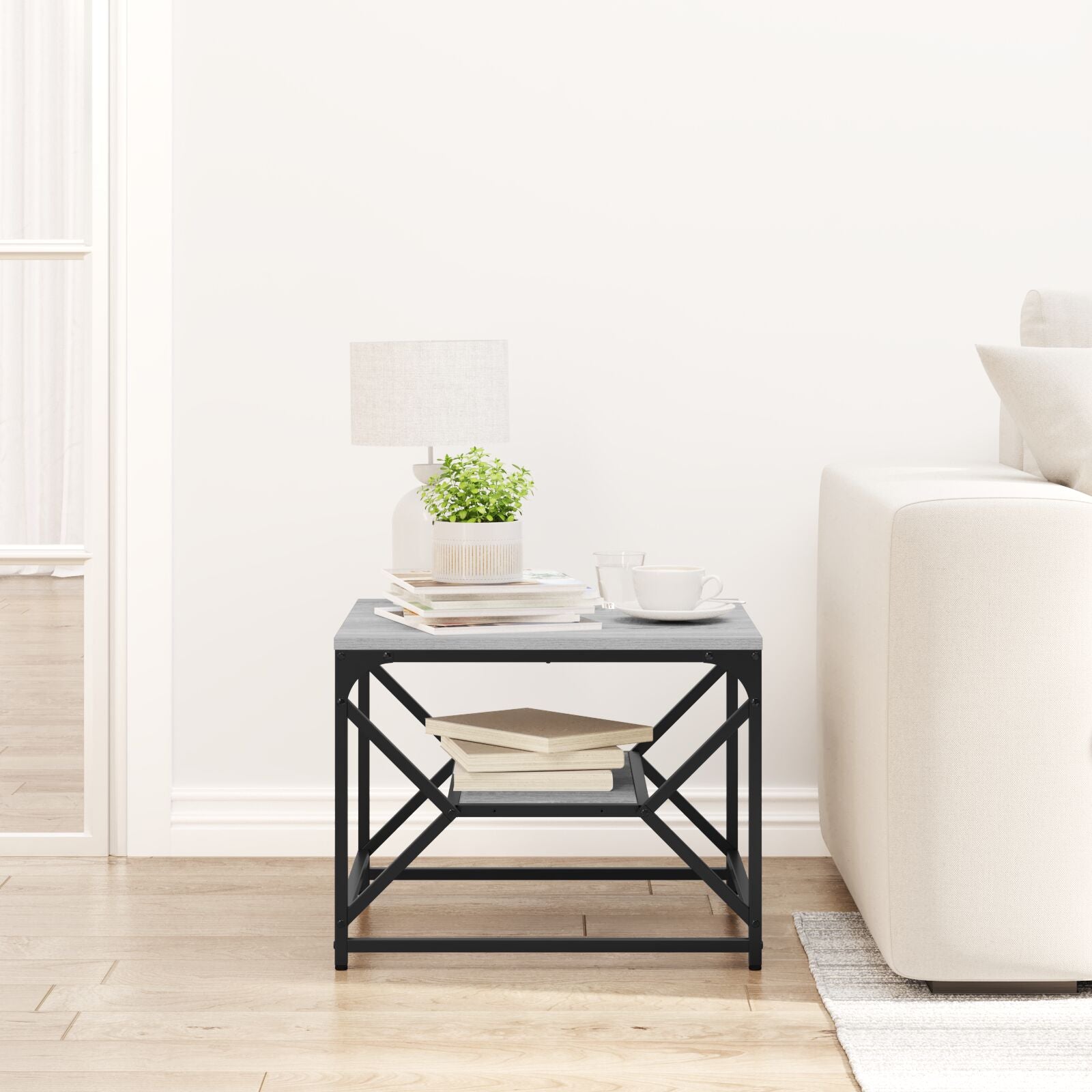 Kaffebord med Hylle - Grå Sonoma - 51x50x40 cm - Laget av Konstruert Tre