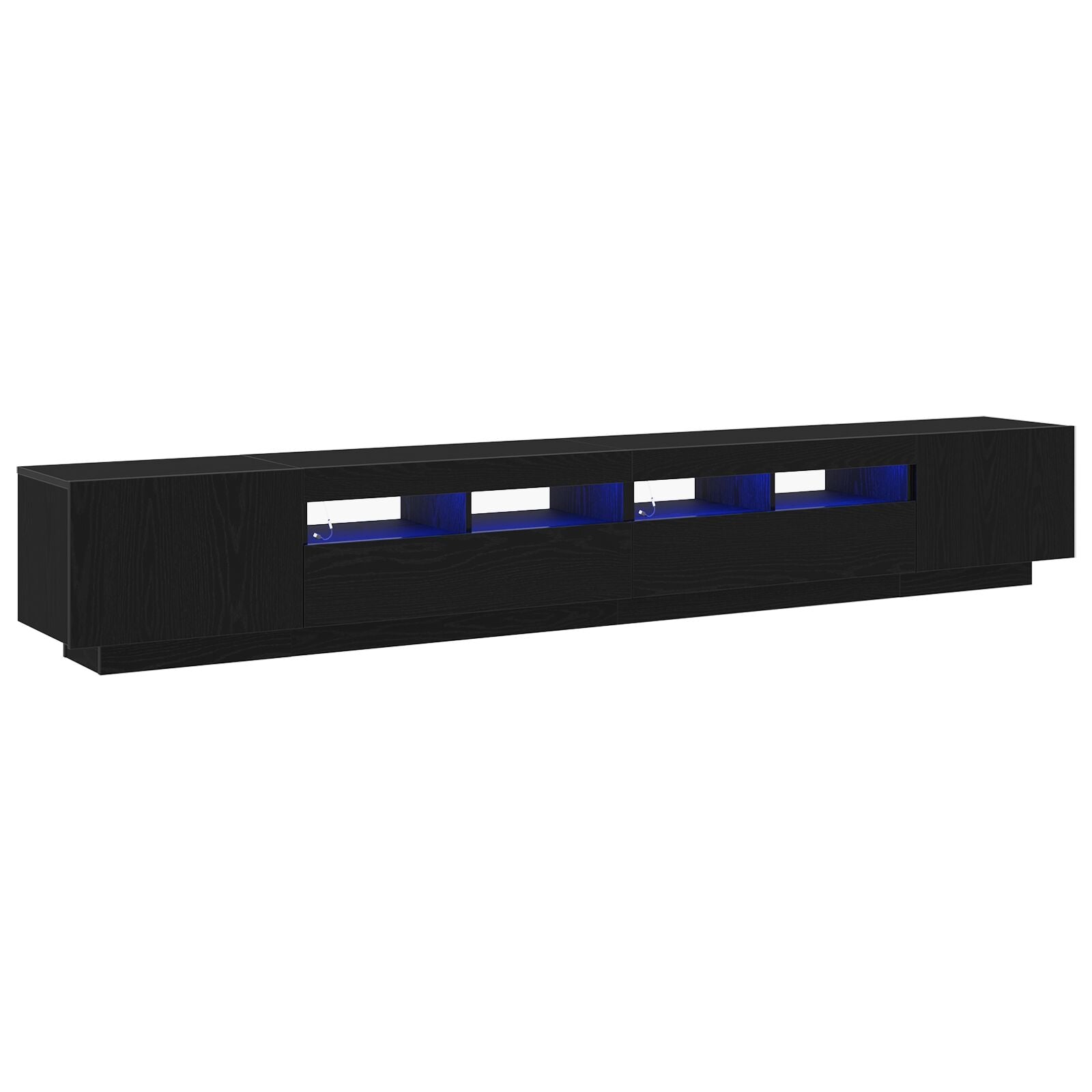 TV-skap med LED-lys i svart eik 260x35x40 cm av konstruert tre