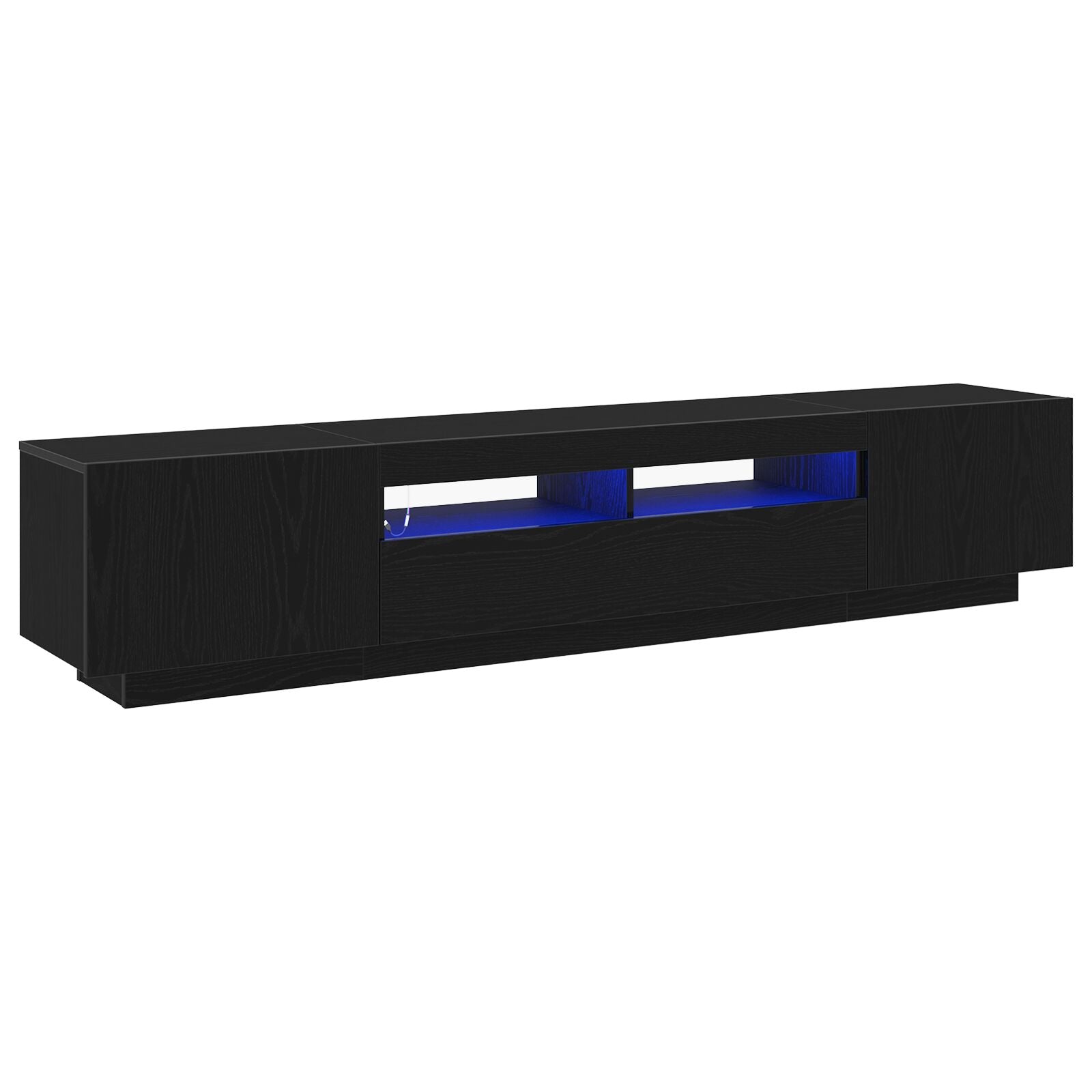 TV-benk med LED-lamper - Svart Eik - 200x35x40 cm - Konstruert tre