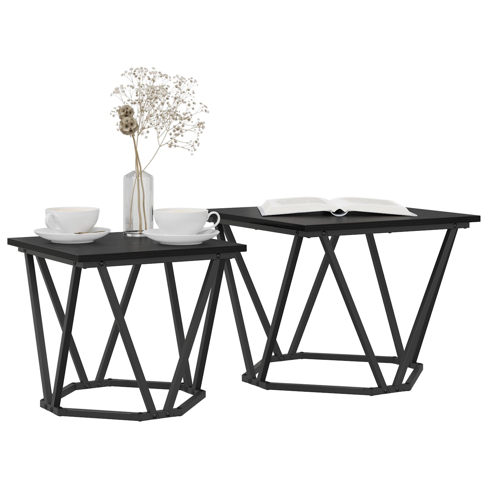 Sidebord 2 stk Svart Eik Kompositt