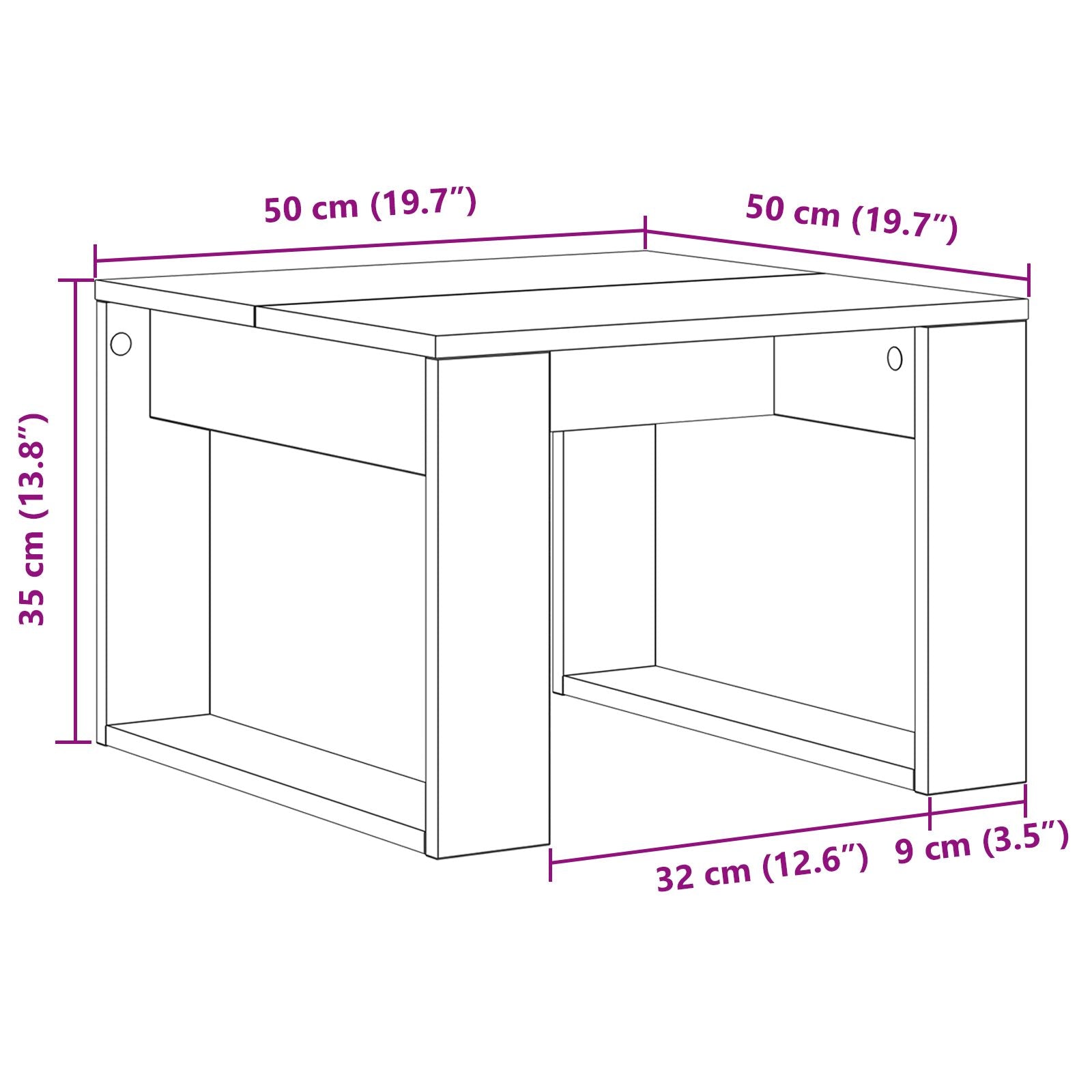 Svart Eik Sidebord - 50x50x35 cm, Laget av Ingeniørt Tre