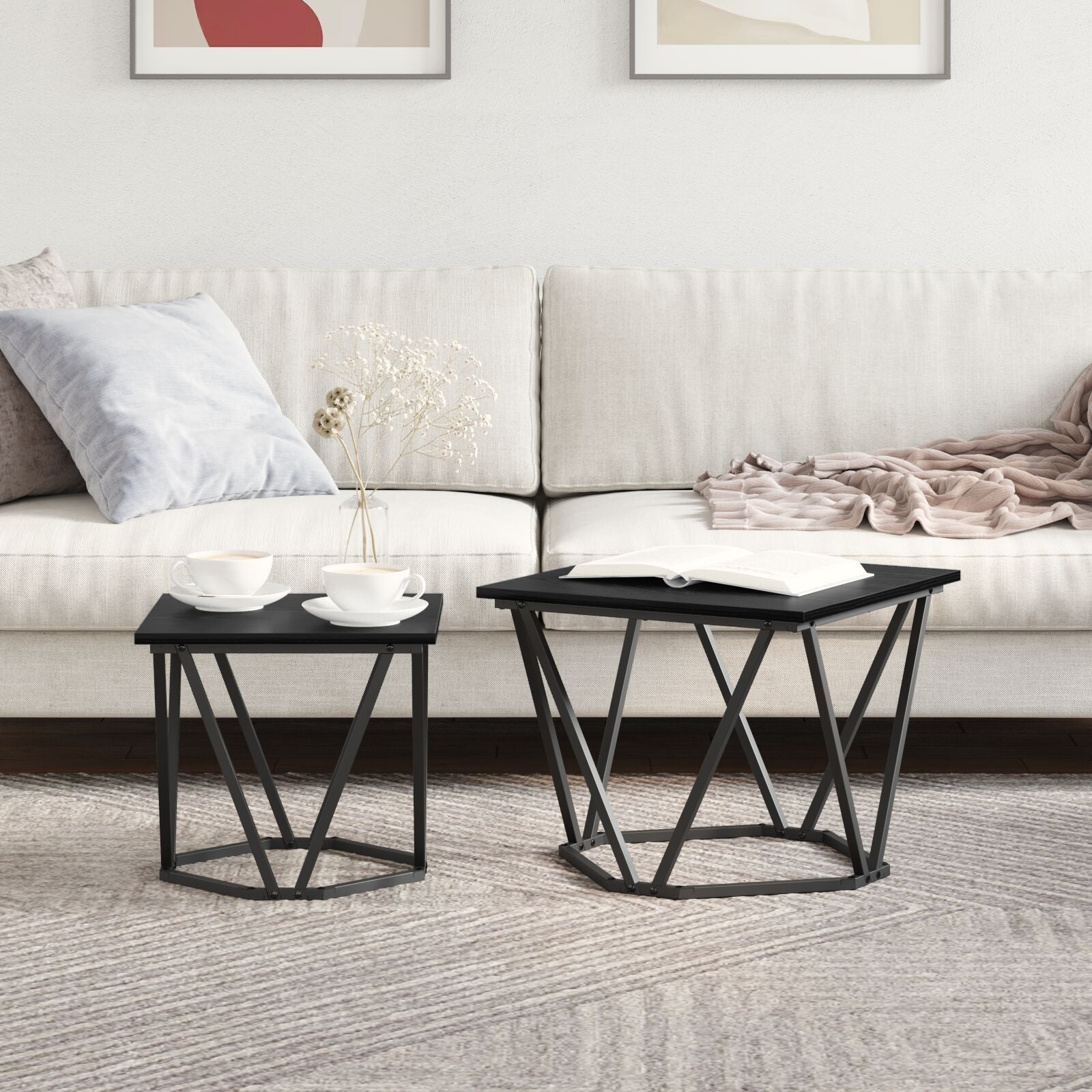 Sidebord 2 stk Svart Eik Kompositt