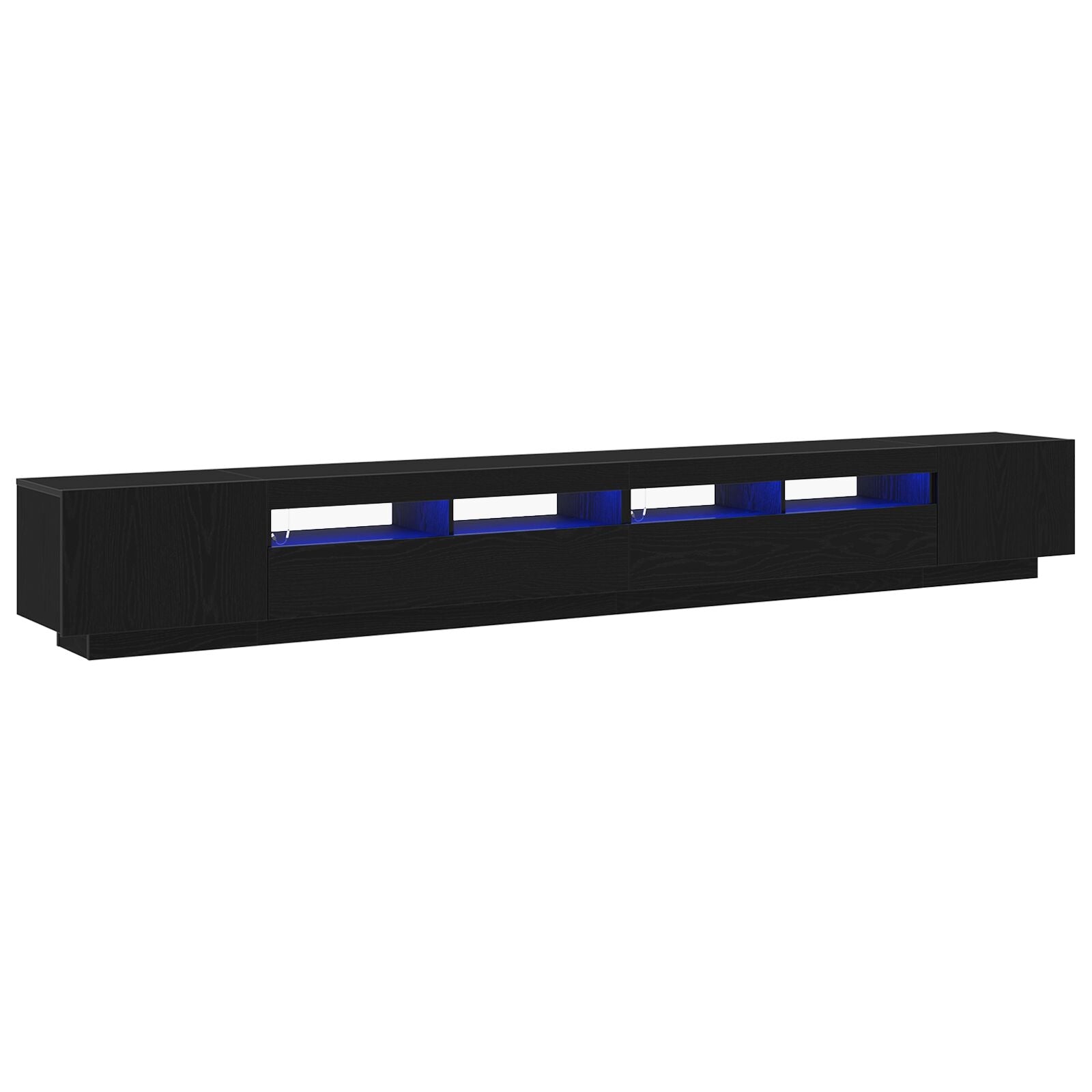 TV-benk med LED-lamper i svart eik 300x35x40 cm laget av konstruert tre