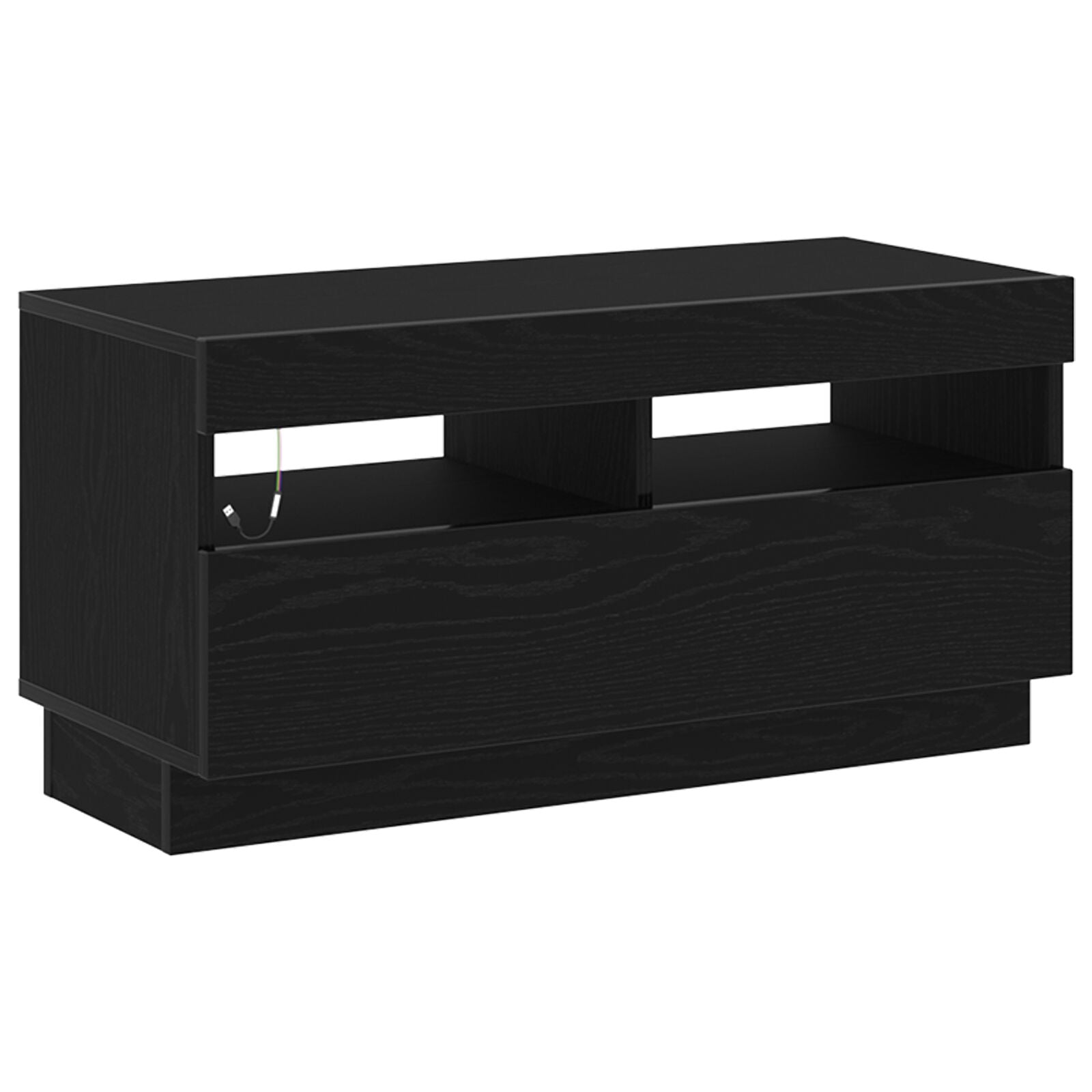 TV-skap med LED-lys i svart eik 260x35x40 cm av konstruert tre