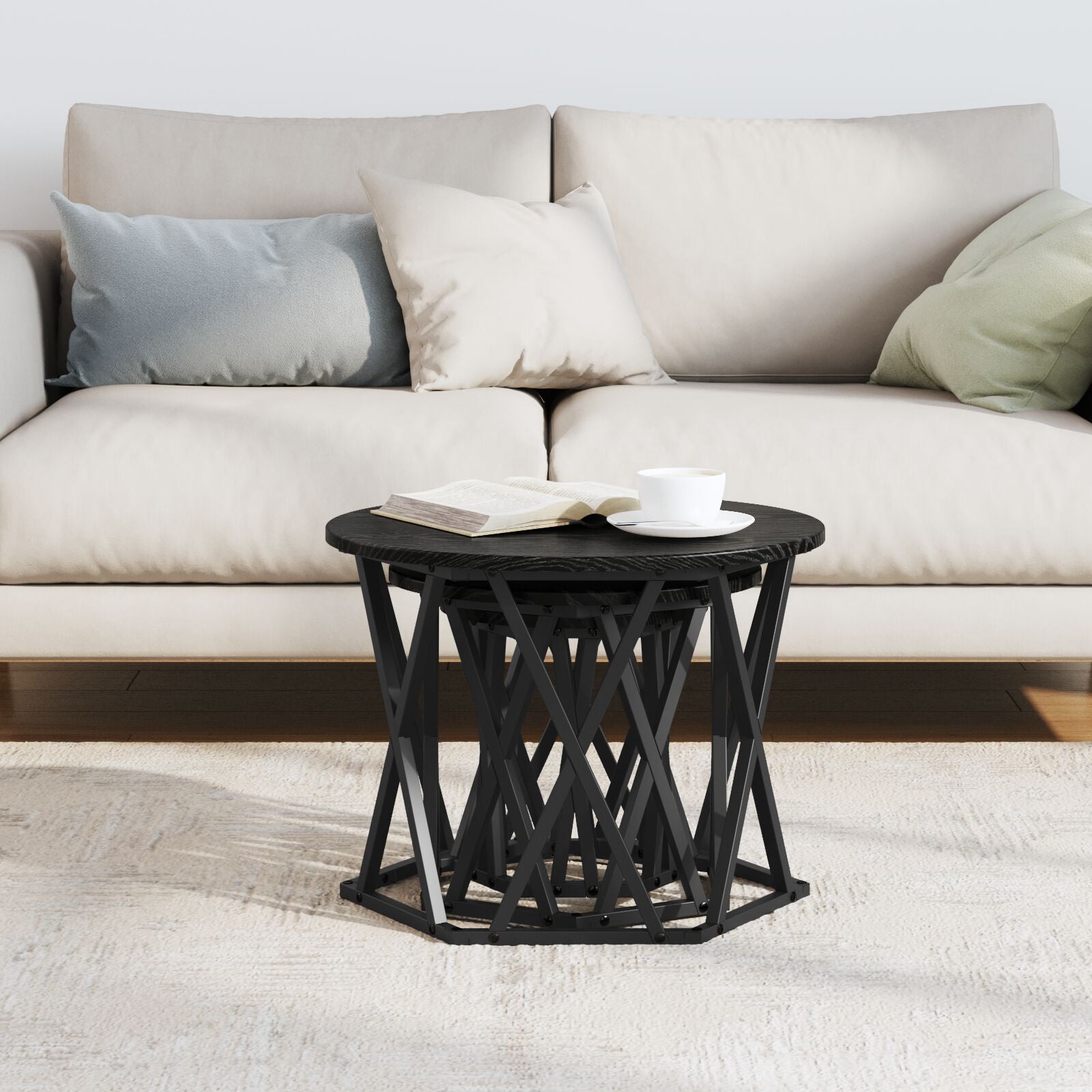 Nesting Sidebord 3 stk Svart Eik Konstruert Tre