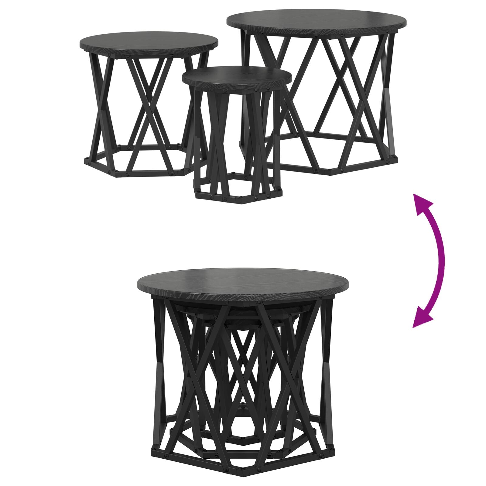 Nesting Sidebord 3 stk Svart Eik Konstruert Tre