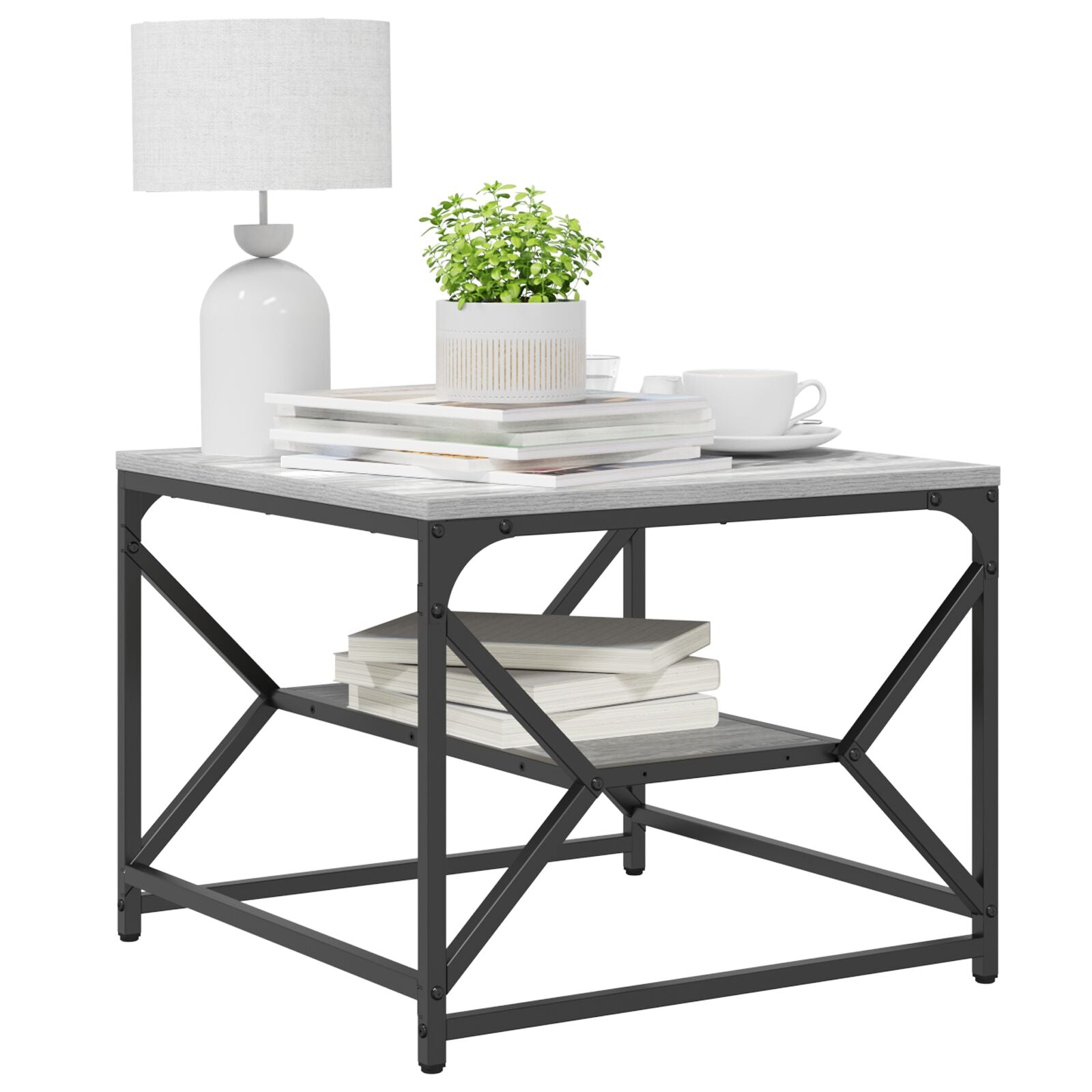 Kaffebord med Hylle - Grå Sonoma - 51x50x40 cm - Laget av Konstruert Tre