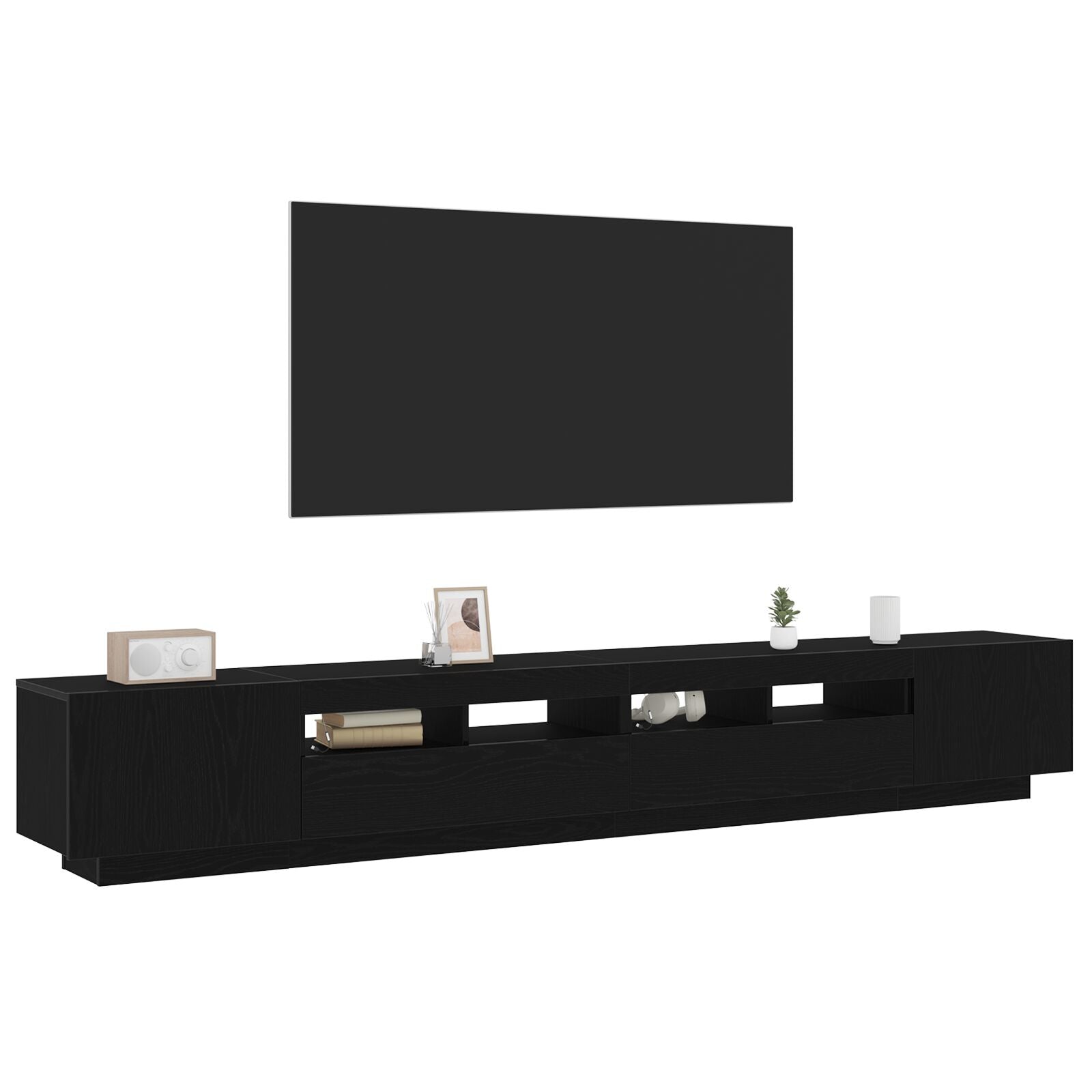TV-skap med LED-lys i svart eik 260x35x40 cm av konstruert tre