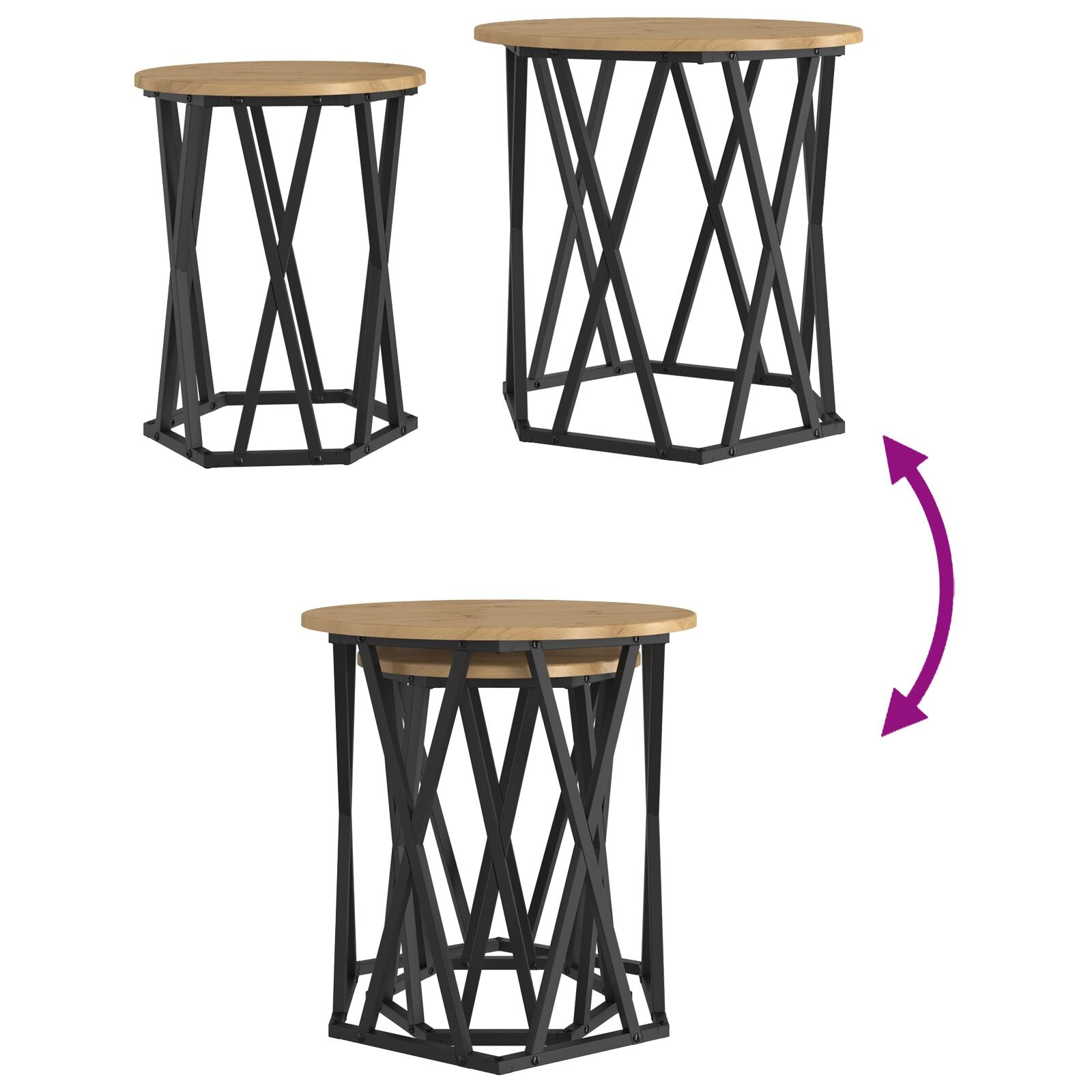 Sidebord 2 stk i Artisan Eik Konstruert Tre