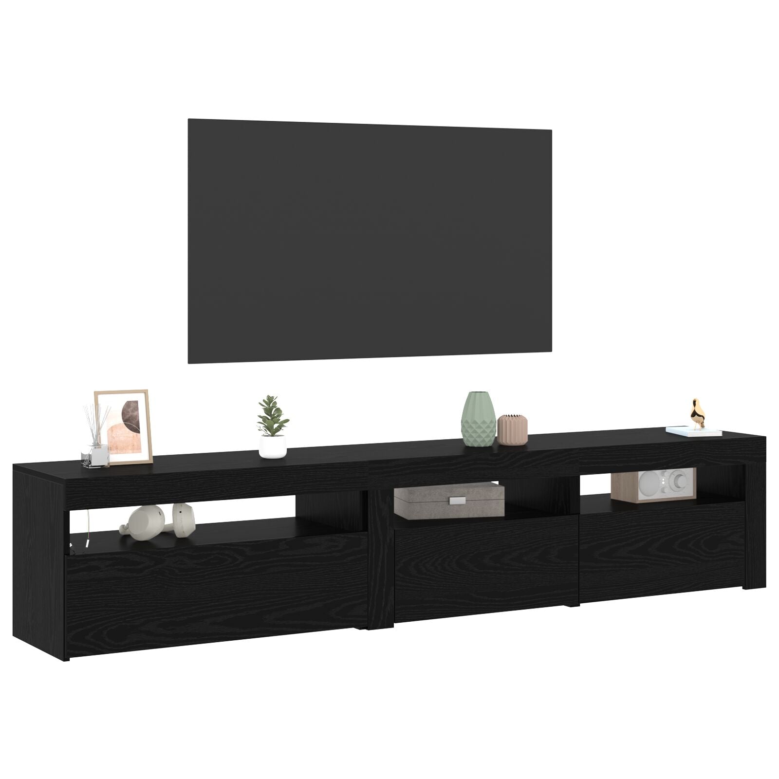 TV-stativer 2 stk med LED-lamper i svart eik og konstruert tre, vidaXL TV-stativ med LED-lamper - Svart eik - 195x35x40 cm - Laget av konstruert tre