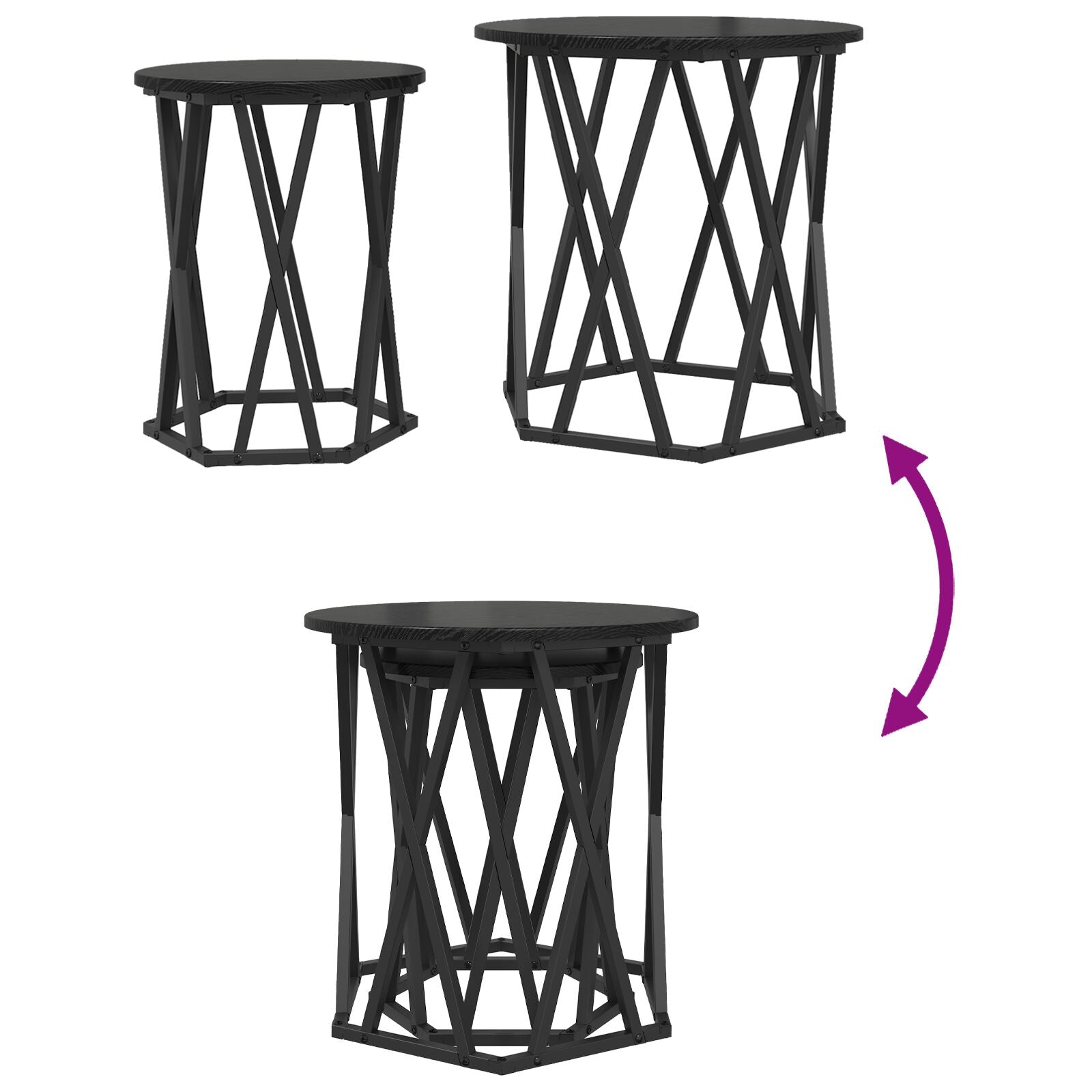 Sidebord 2 stk Svart Eik Ingeniørtre