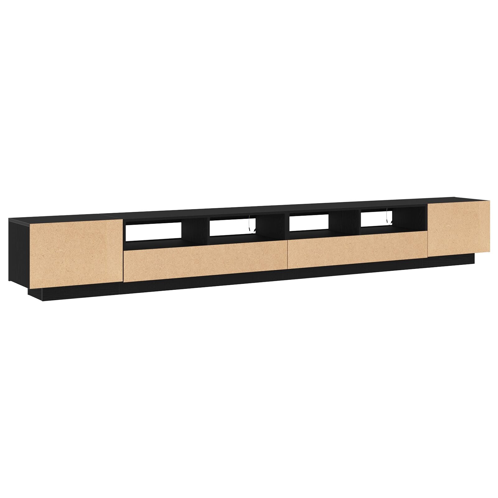 TV-benk med LED-lamper i svart eik 300x35x40 cm laget av konstruert tre