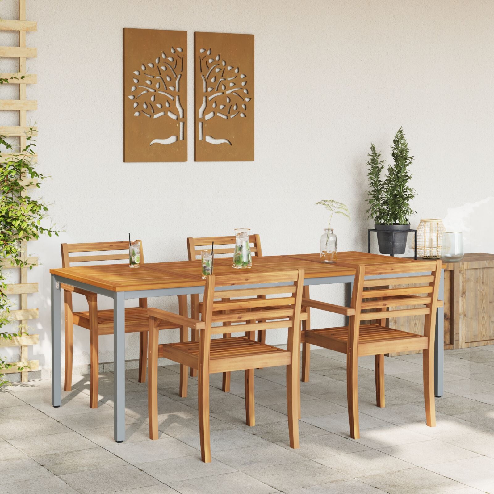 Hagebord 200x90x75 cm Solid Akasietre og Metall