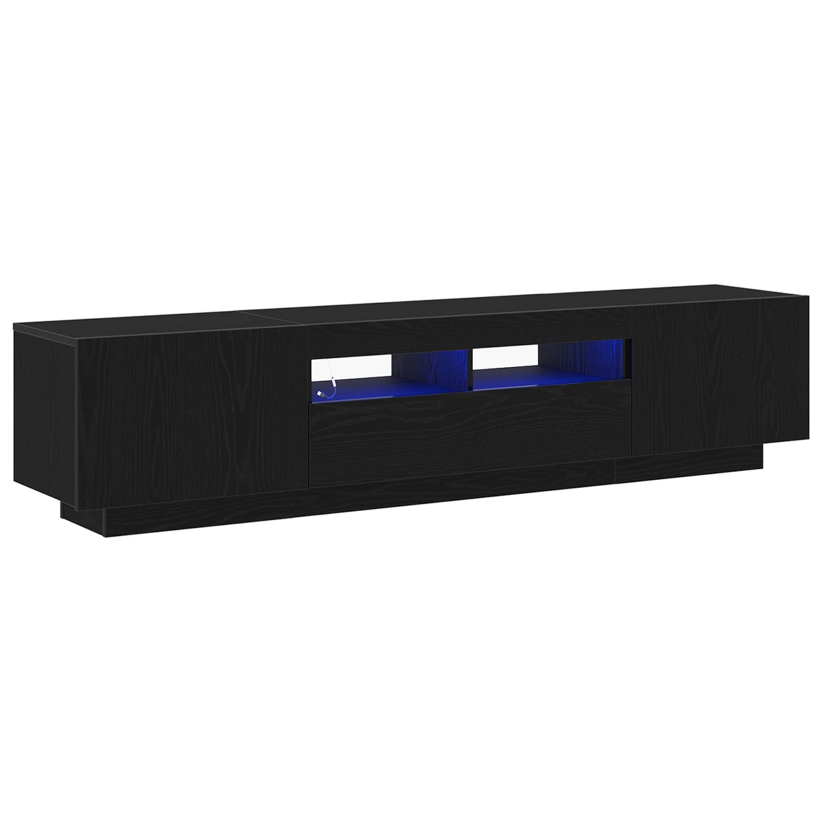 TV-benk med LED-belysning, svart eik, 180x35x40 cm, konstruert tre