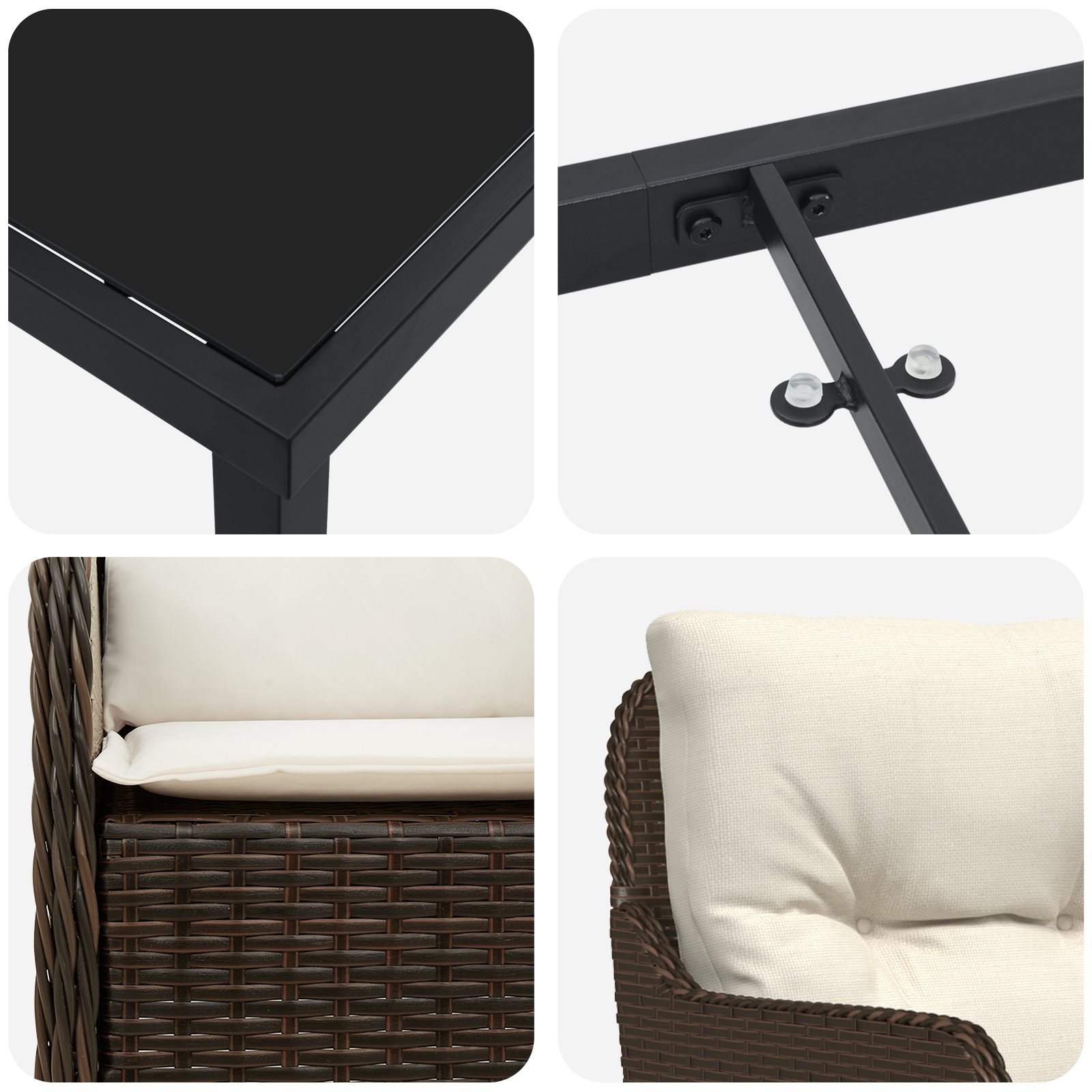7 Deler Hage Spisebord Med Puter Brun Poly Rattan