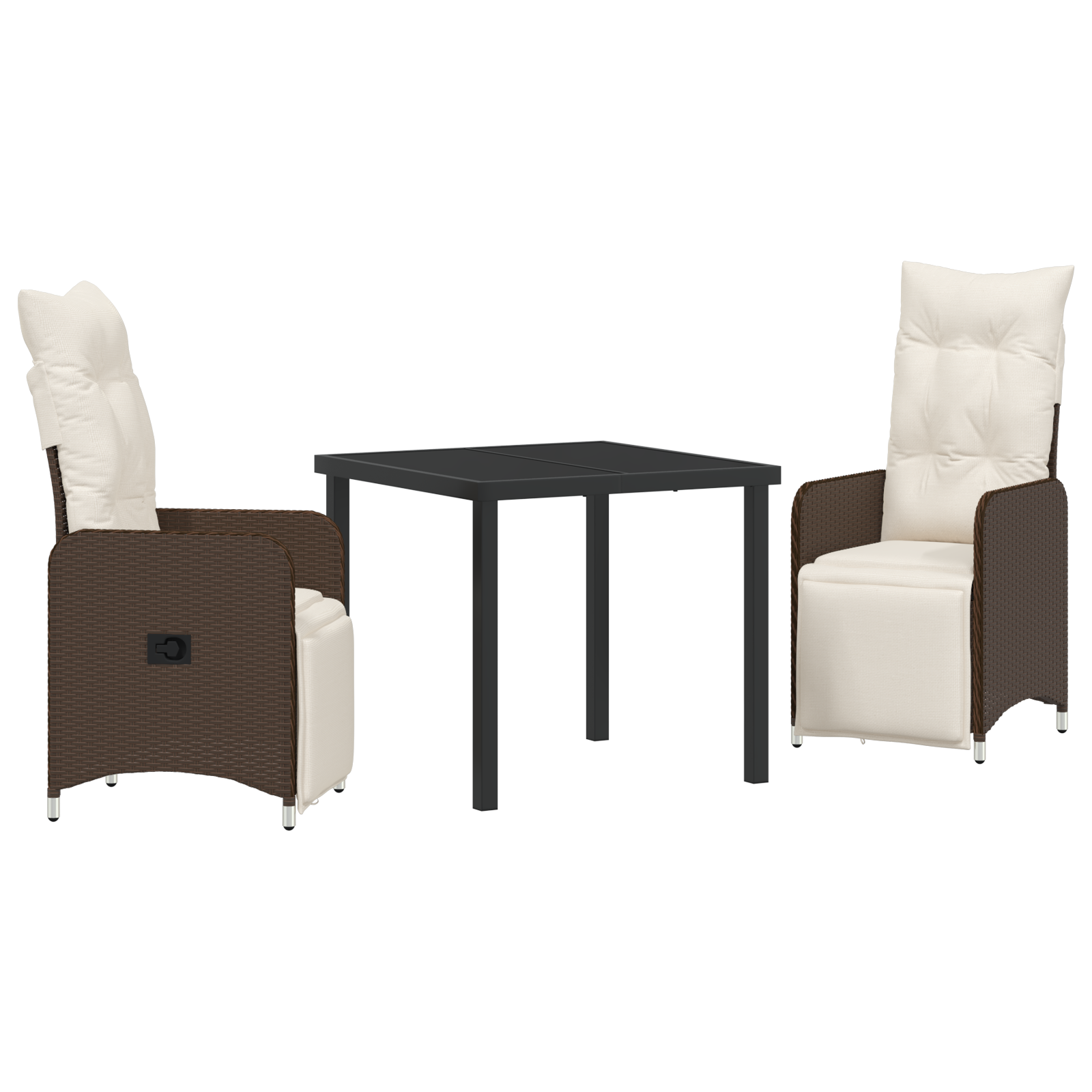 3-Delt Hage Spise-Sett Med Puter Brun Poly Rattan