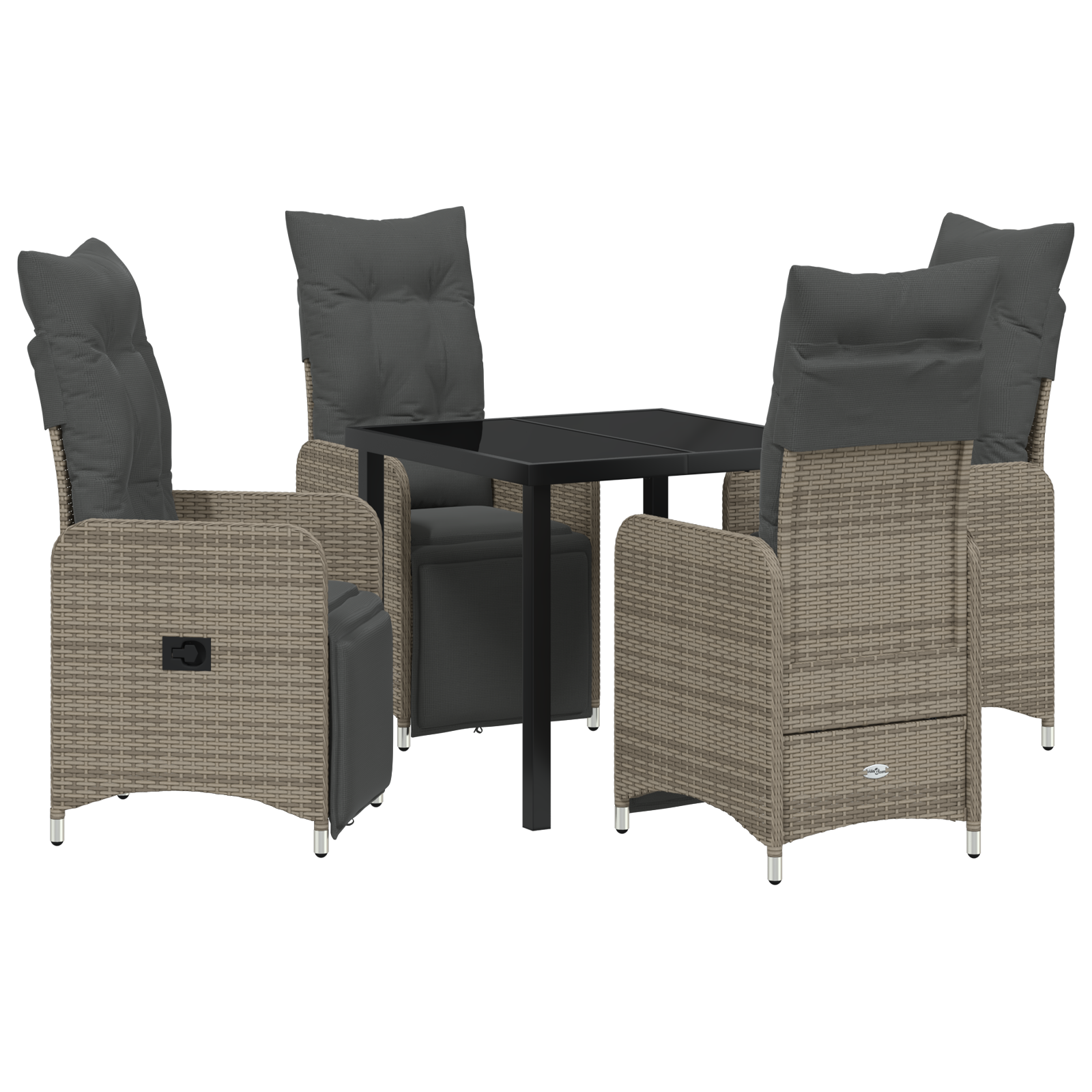 5 Delt Hage Dining Sett Med Puter Grå Poly Rattan