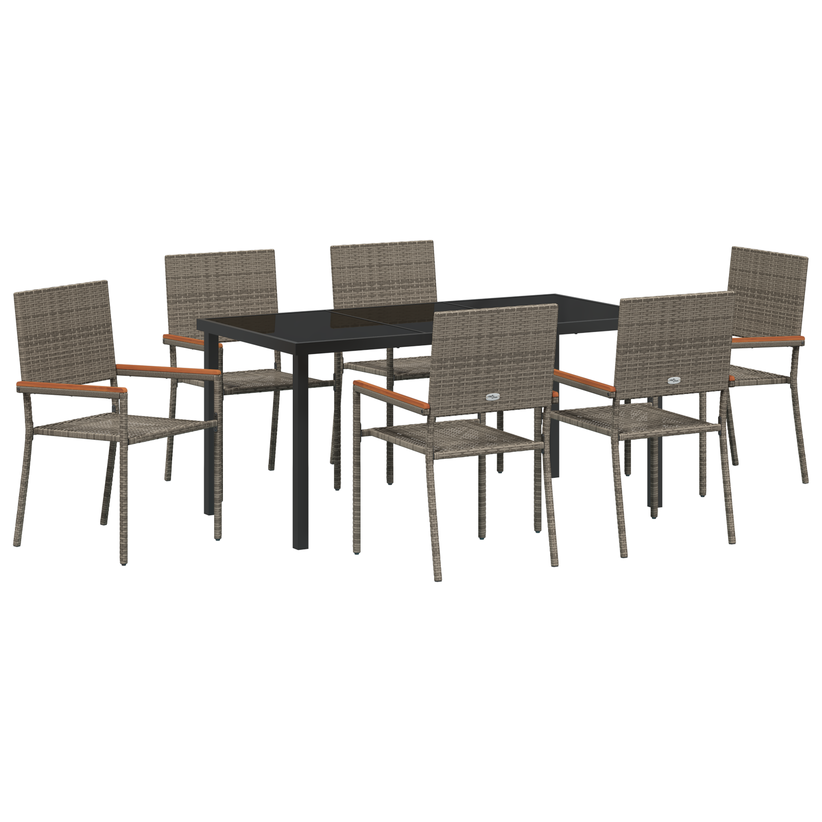 7 Deler Hage Dining Sett Grå Poly Rottings