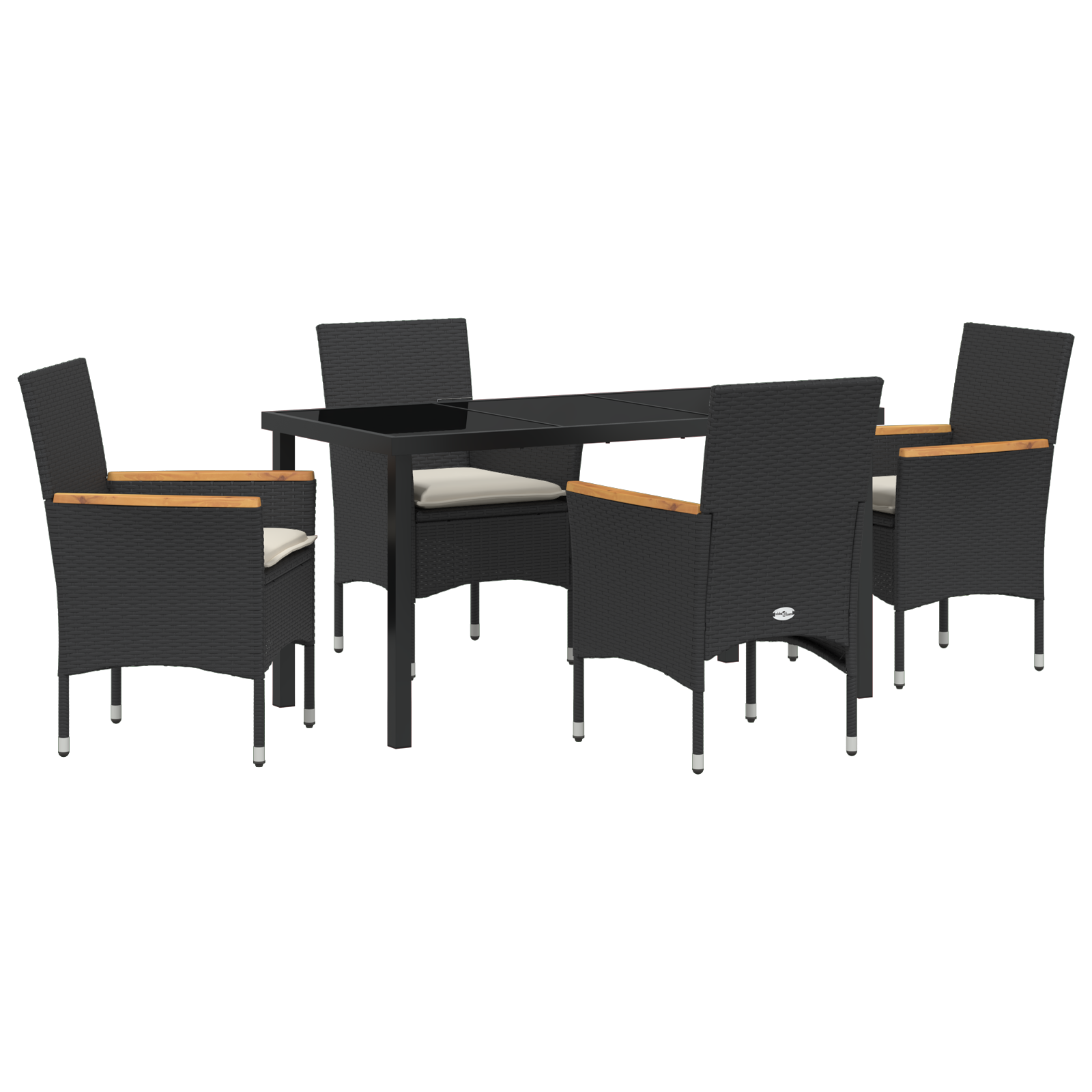 5-Delt Hage Spisestuebord Med Puter Svart Rattan
