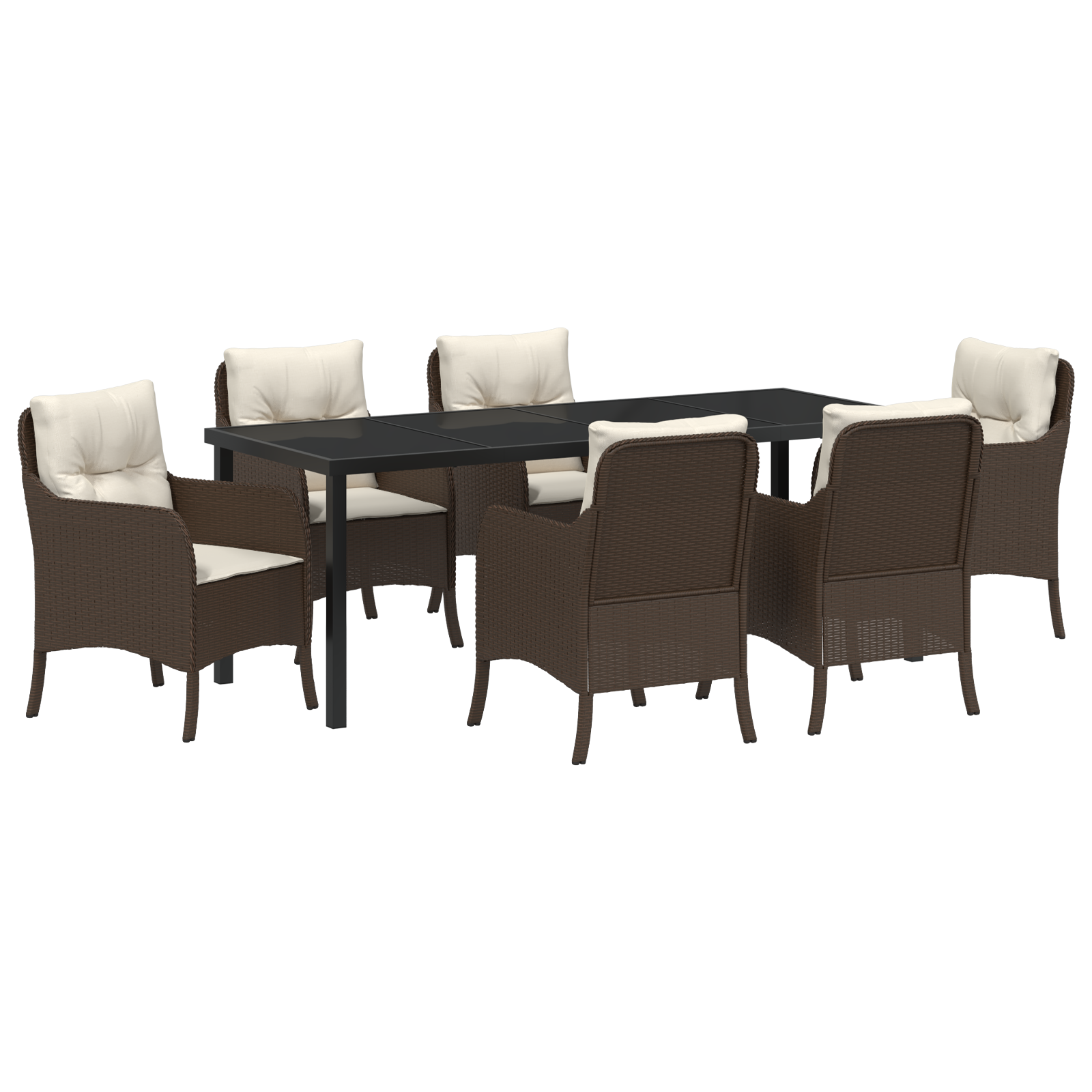 7 Deler Hage Spisebord Med Puter Brun Poly Rattan