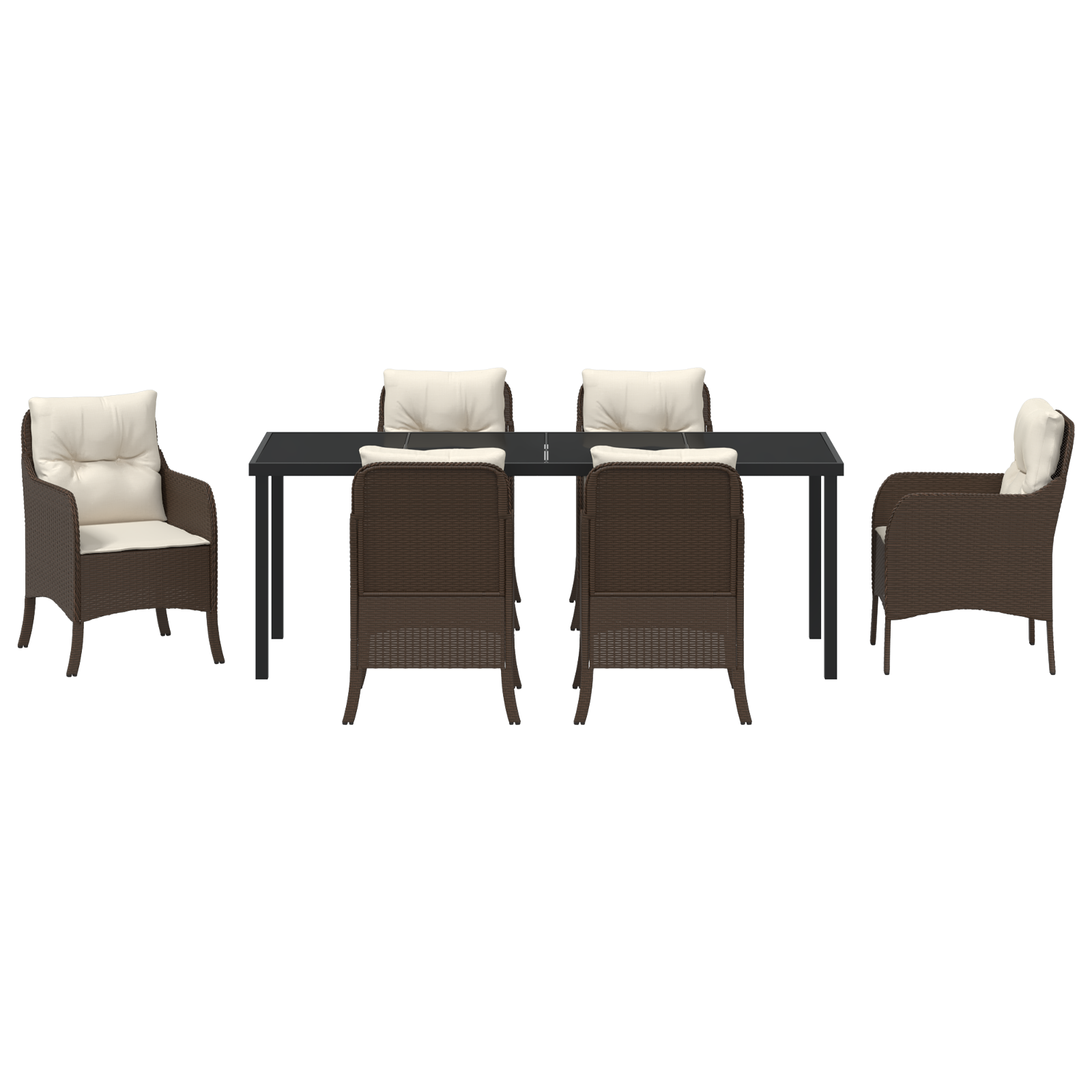 7 Deler Hage Spisebord Med Puter Brun Poly Rattan