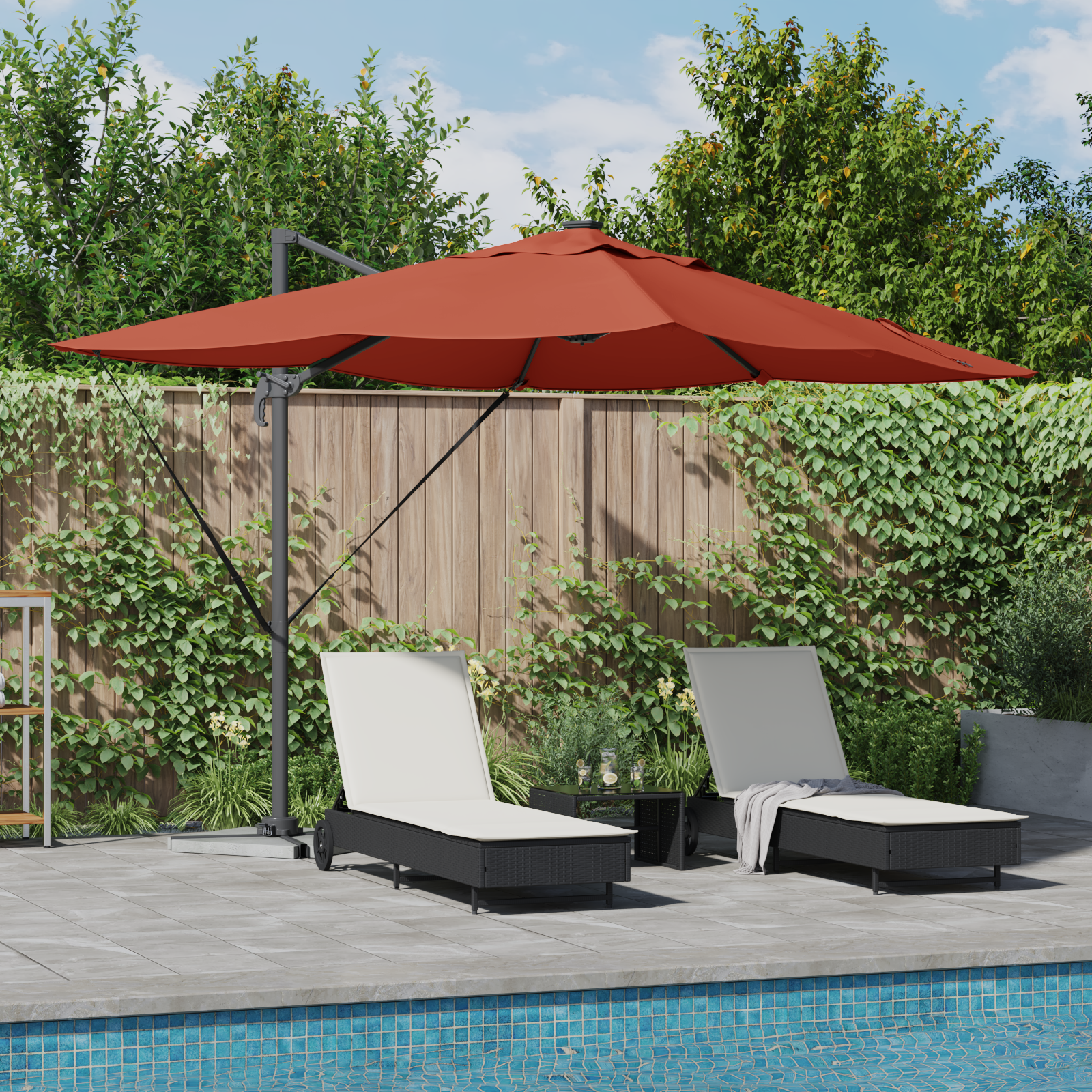 Kantilever Roma Parasol Med Led-Er Terrakotta 352X251X265 Cm Aluminium