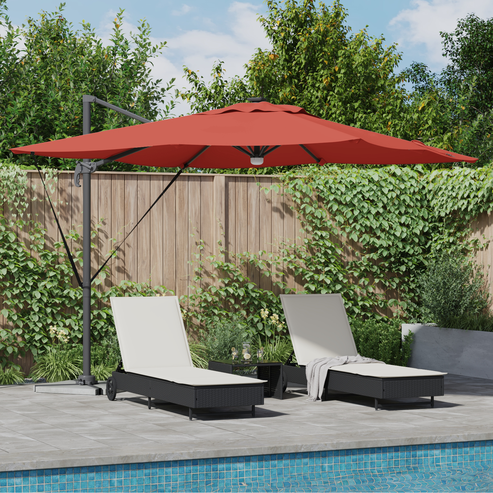 Cantilever Roma Parasol Med Led-Lamper Terrakotta 286X285X270 Cm Aluminium