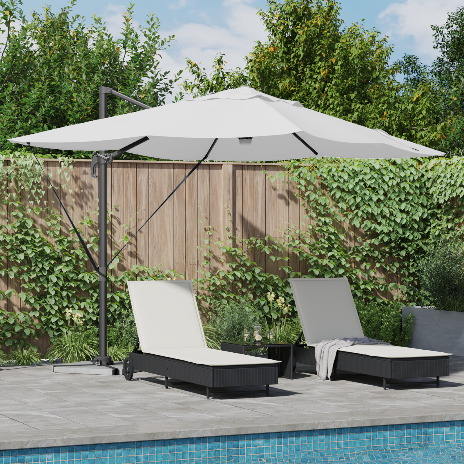 Kantilever-Parasoll Sand Polyester, Aluminium Stor Sammenleggbar